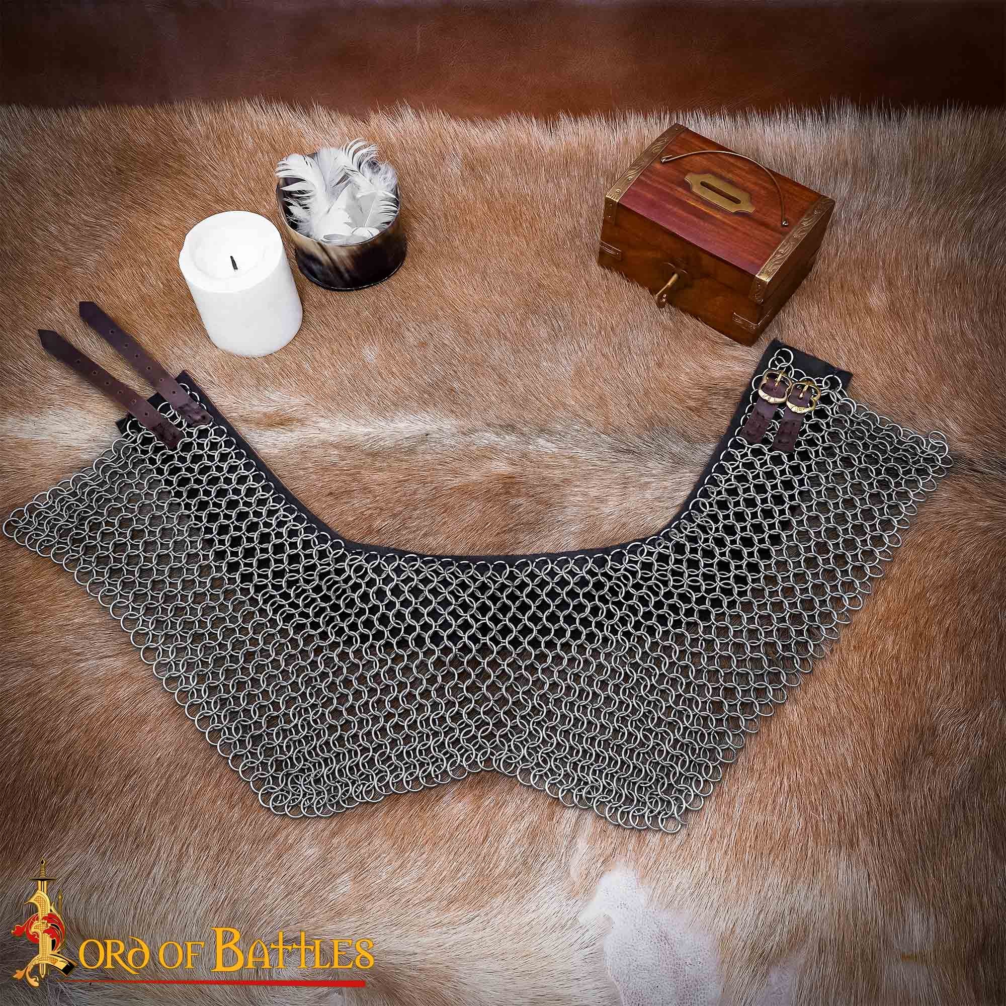 Imagen única de: Cota de Malla Medieval - Anillos de Alta Resistencia a la Tracción con Adornos de Cuero - 9mm 16 Gauge Protección para el Cuello