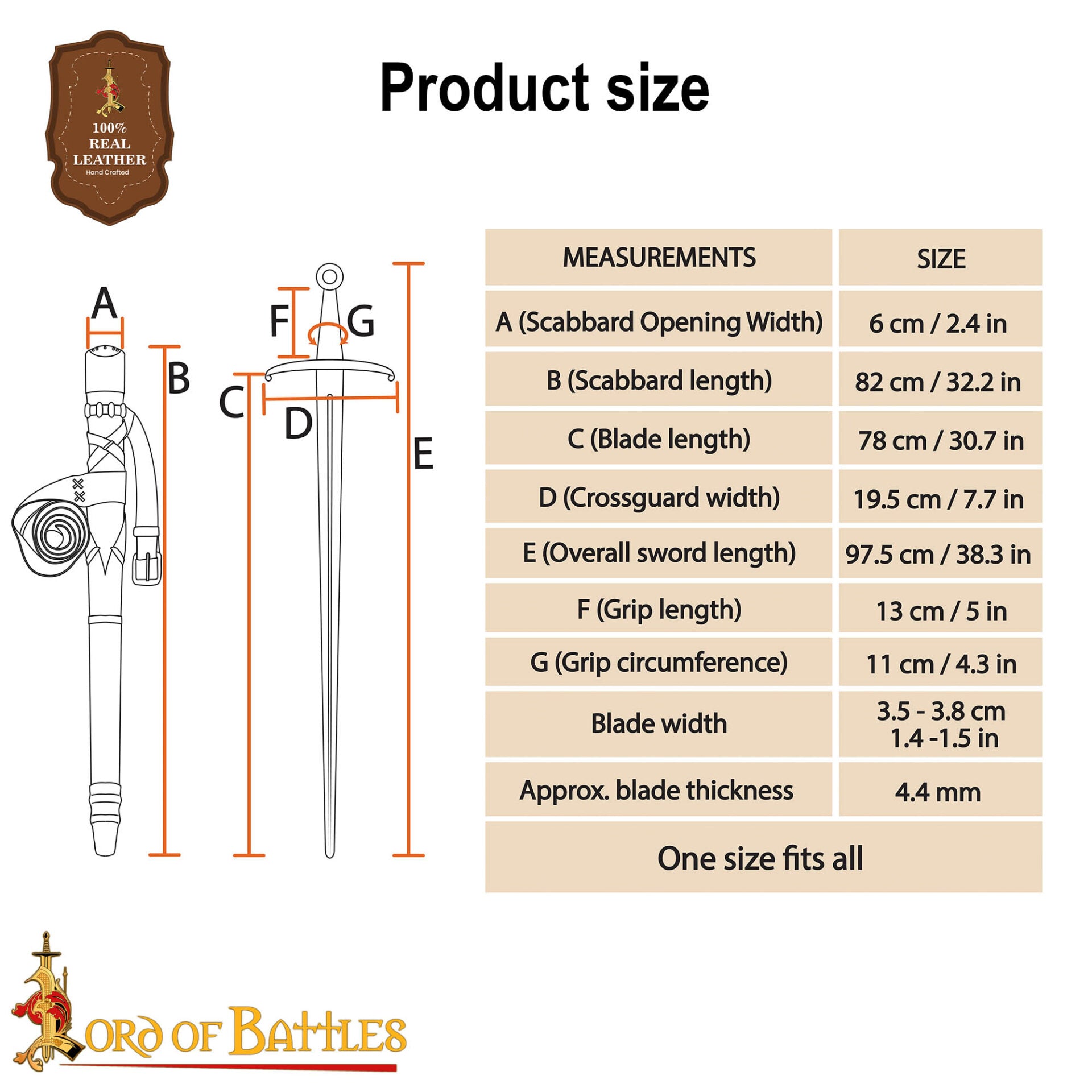 Imagen única de: Espada Medieval Gótica de Caballero Forjada a Mano con Vaina de Cuero