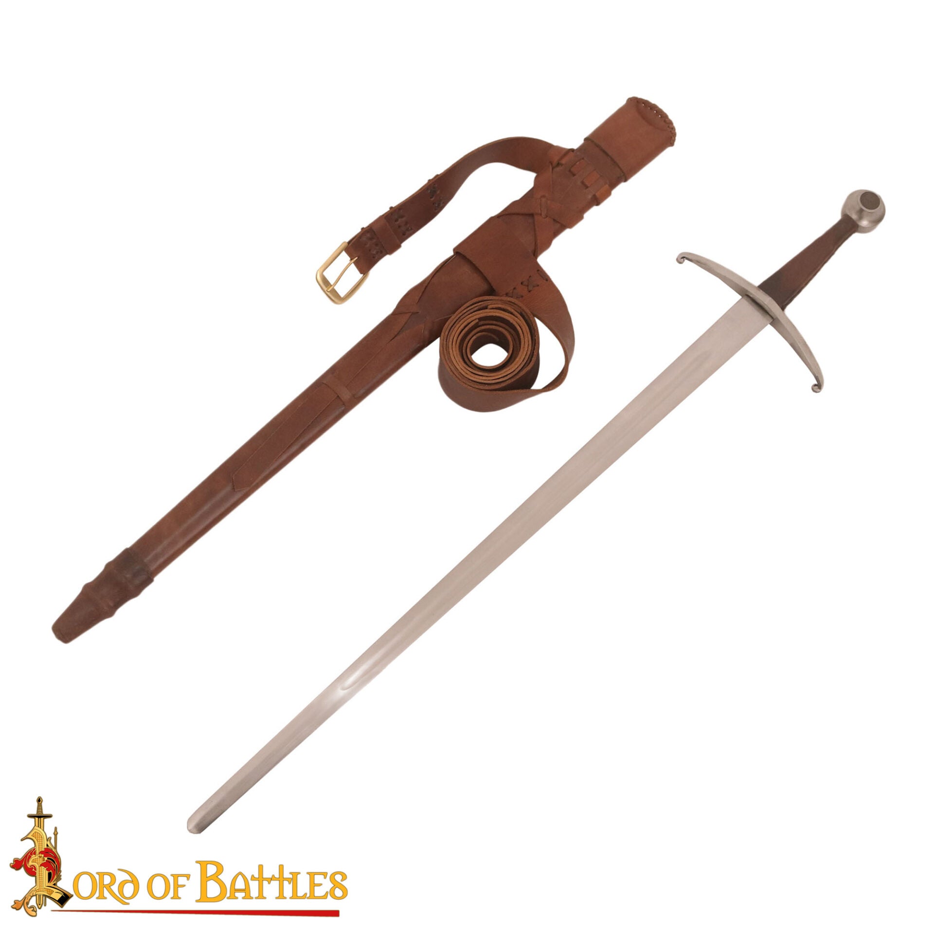 Imagen única de: Espada Medieval Gótica de Caballero Forjada a Mano con Vaina de Cuero