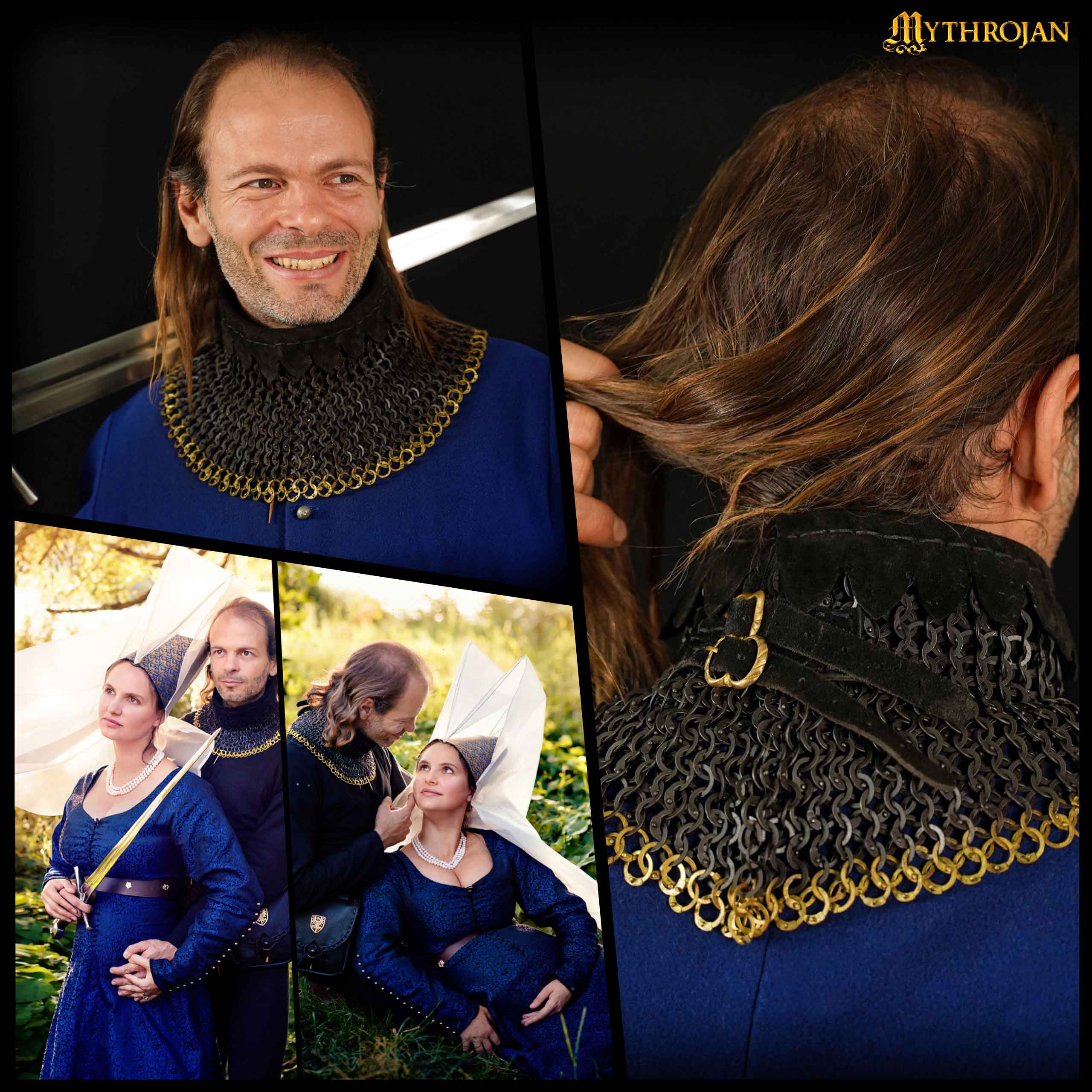Imagen única de: Chainmail Standard "the Black Knight Gorget" - 9mm Flat Ring Round Rivets With Sturdy Red Padded Lining And Solid Brass Closing System - Mild Steel - Ideal For Stage Combat & Reenactments - Padded Lining