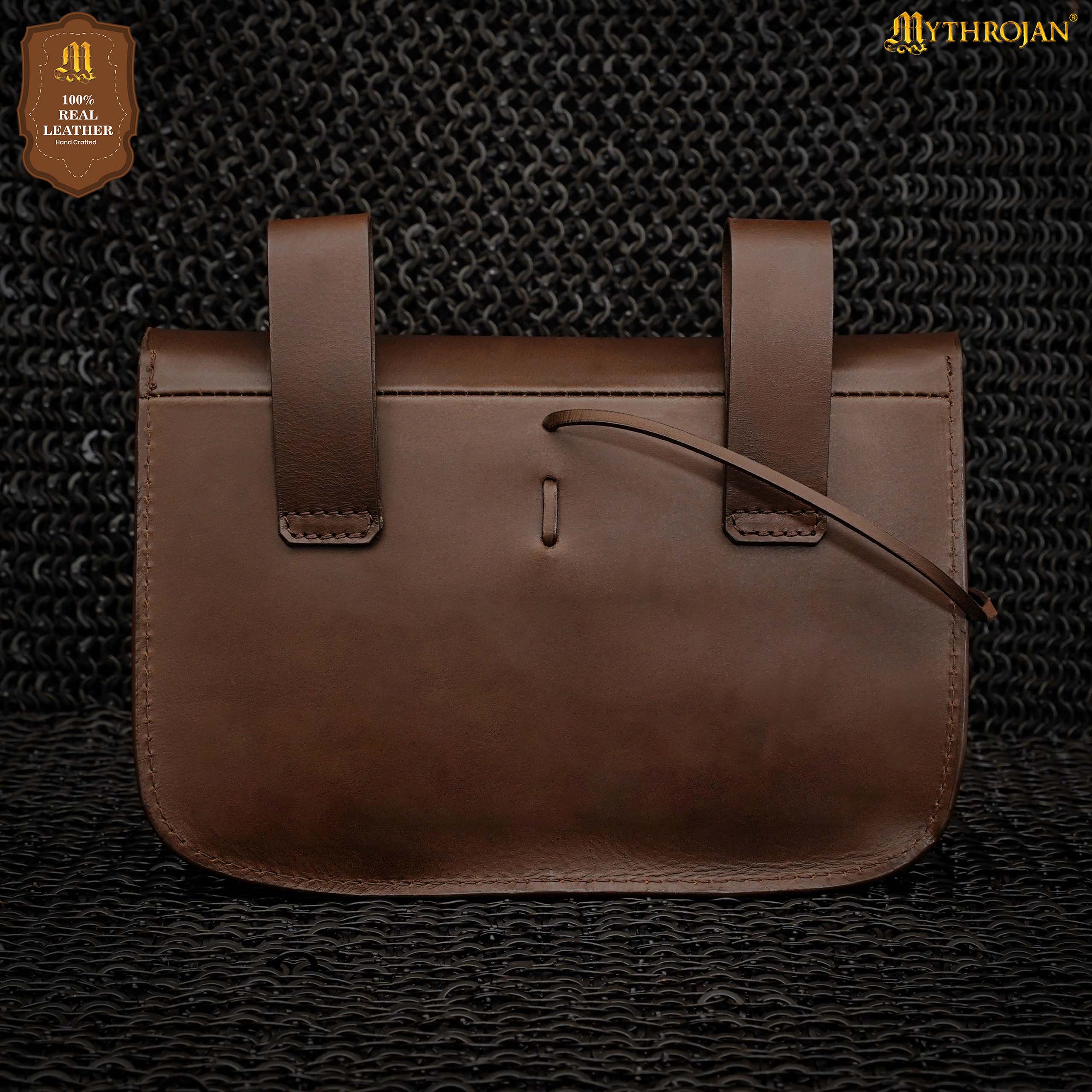 Imagen única de: Mythical Venture Medieval Leather Bag - Full Grain Brown Bolsa para Larp y Temas Medievales