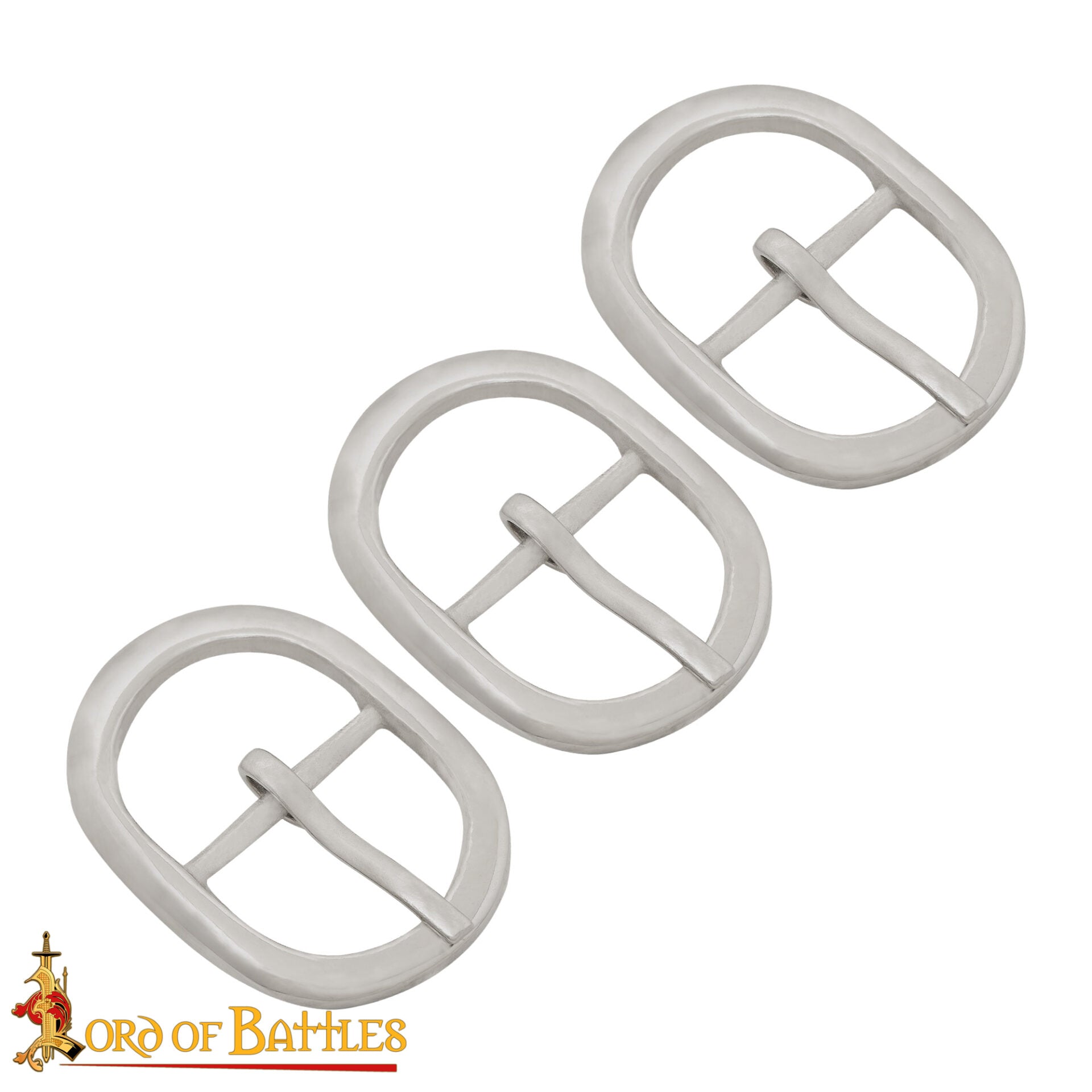 Imagen única de: Hebillas Ovaladas Niqueladas de Inspiración Medieval - Juego de 3 Hebillas de Acero Acabadas a Mano