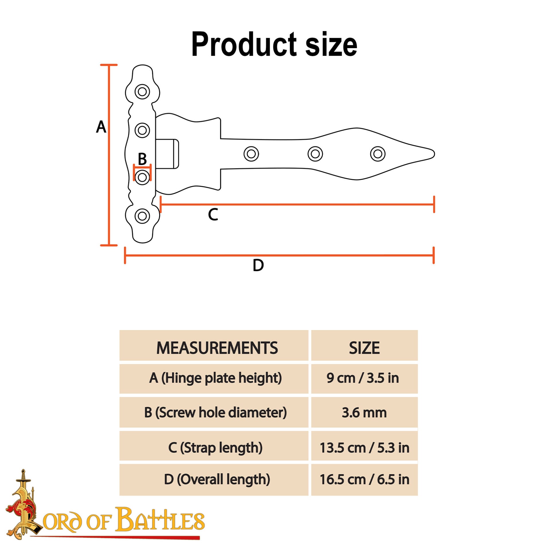 Imagen única de: Bisagra Medieval en T de Hierro Forjado a Mano con Punta de Lanza - Bisagra Rústica con Correa Negra para Puertas de Granero, Cofres, Armarios y Puertas