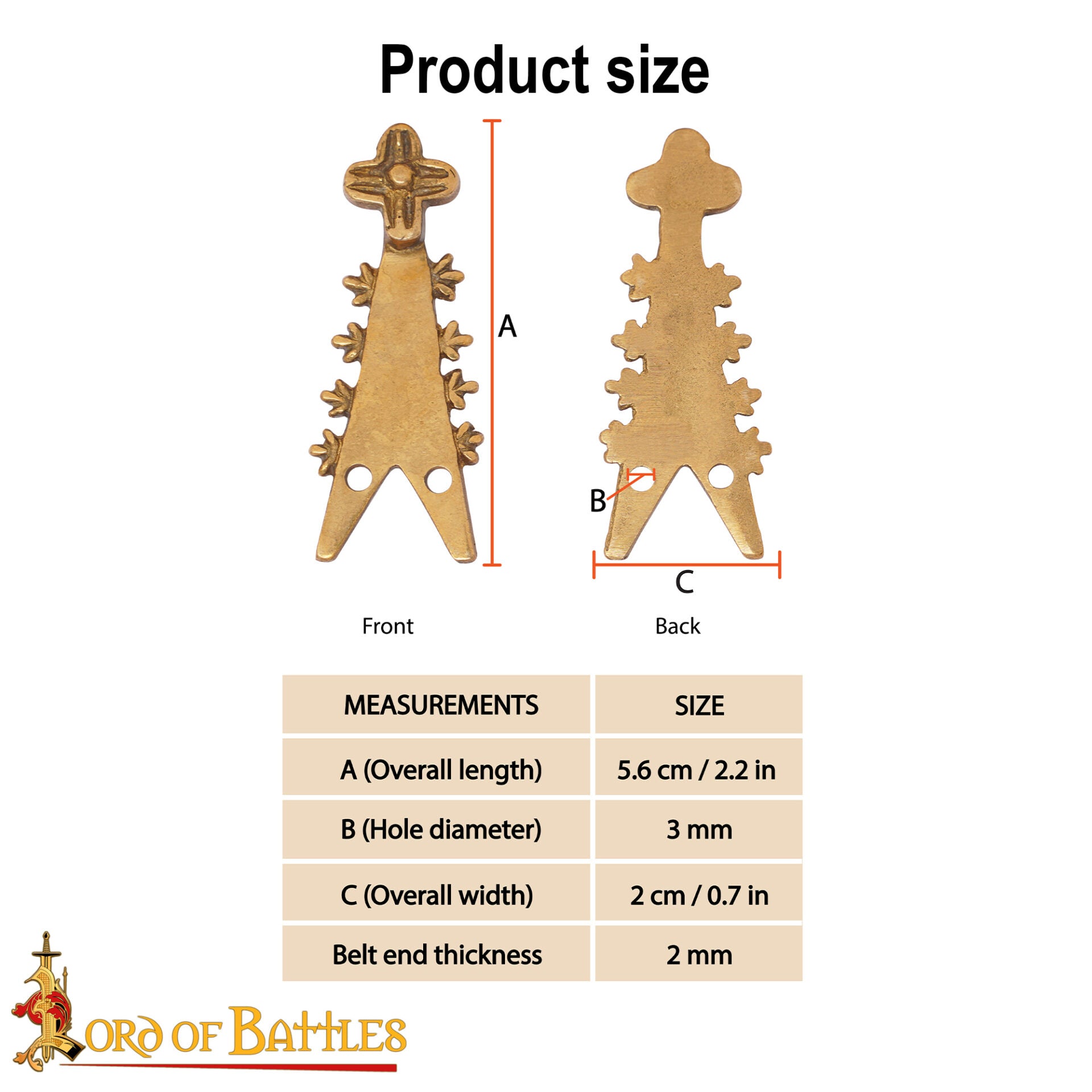 Imagen única de: Extremo de Cinturón de Latón - Chape Estilo Renacentista