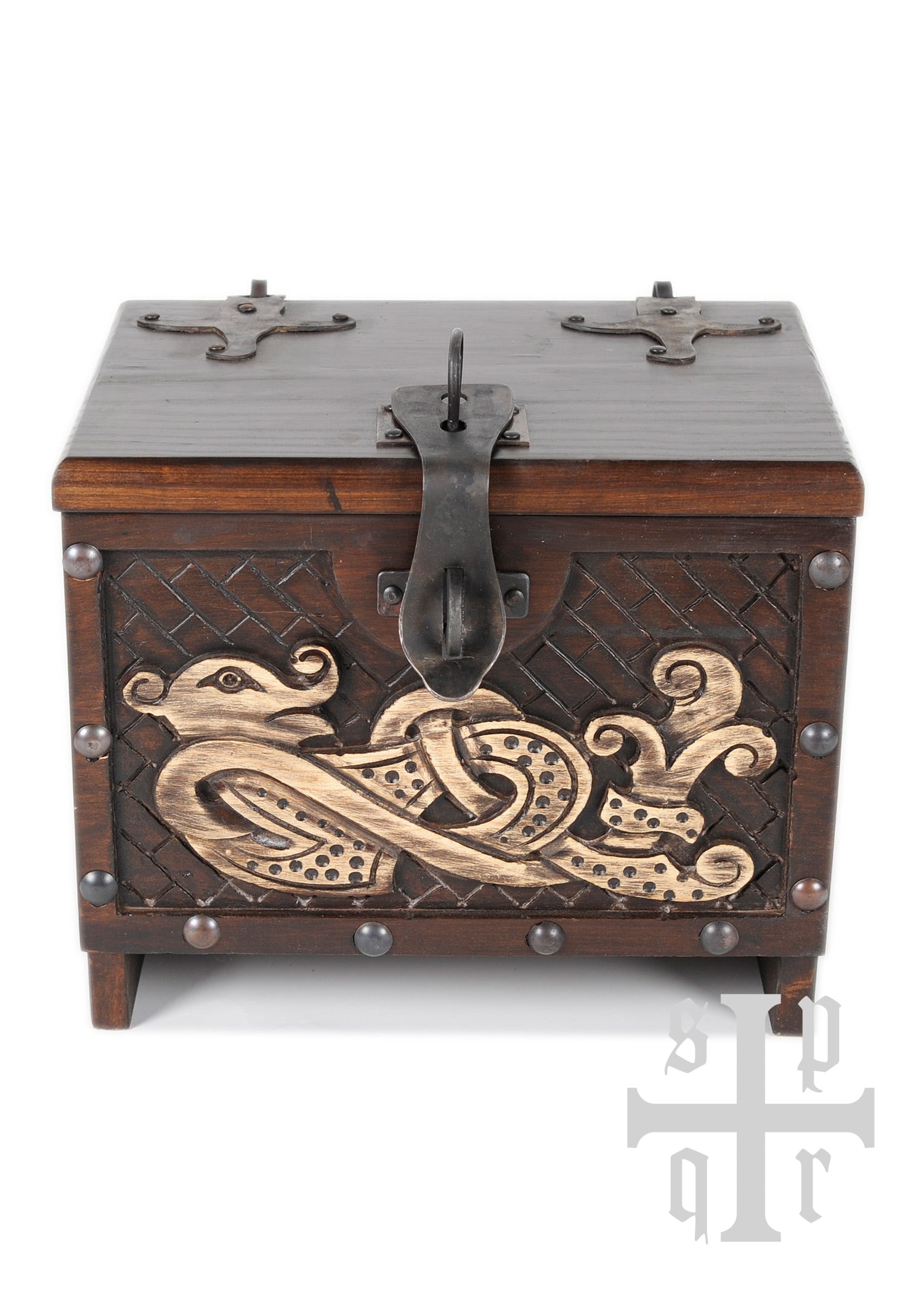 Imagen única de: Caja Vikinga De Madera Con Motivo De Serpiente Midgard, Aprox. 33 X 25 X 28 Cm