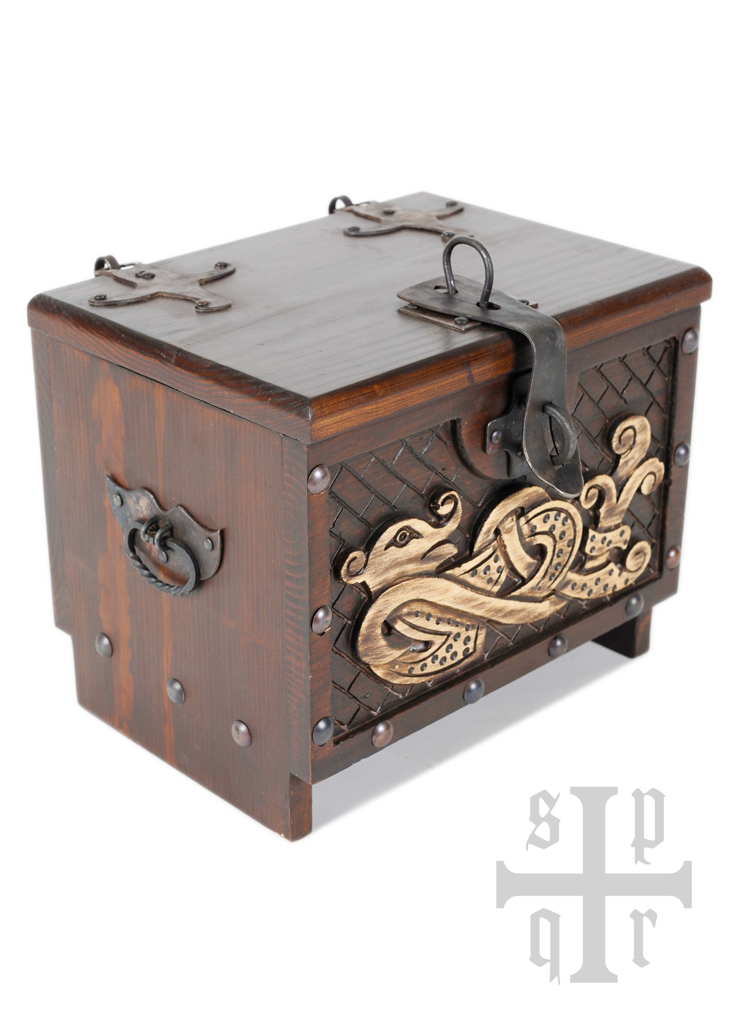 Imagen única de: Caja Vikinga De Madera Con Motivo De Serpiente Midgard, Aprox. 33 X 25 X 28 Cm