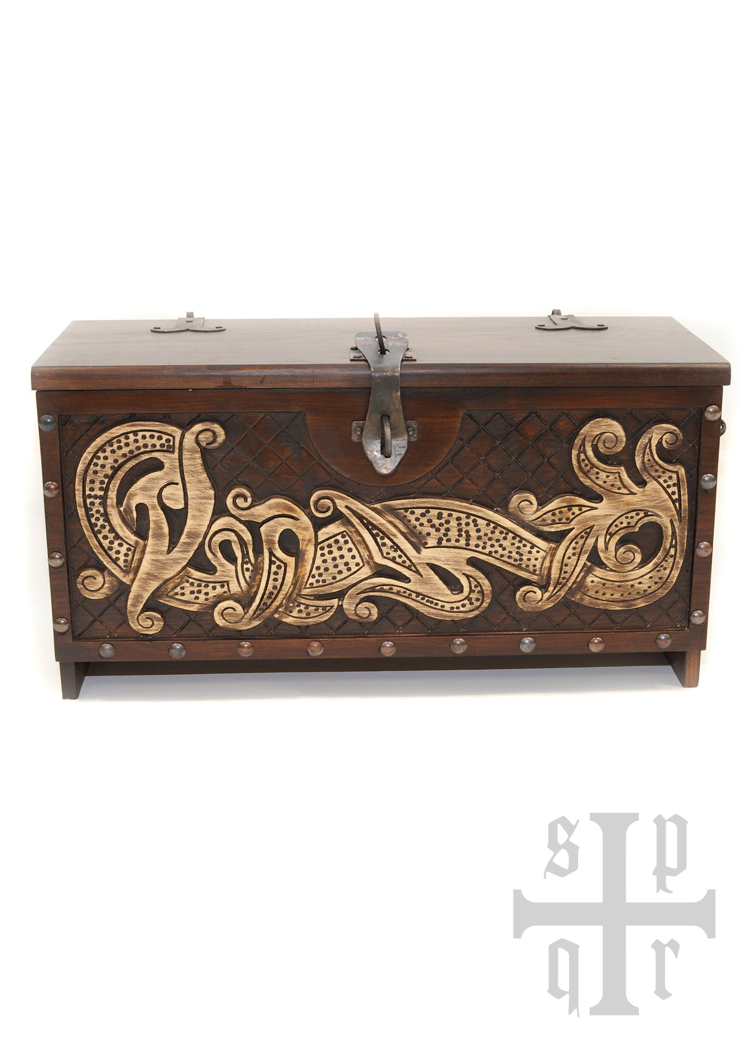 Imagen única de: Cofre Vikingo De Madera Con Motivo De Serpiente Midgard Nº 2, Con Defectos