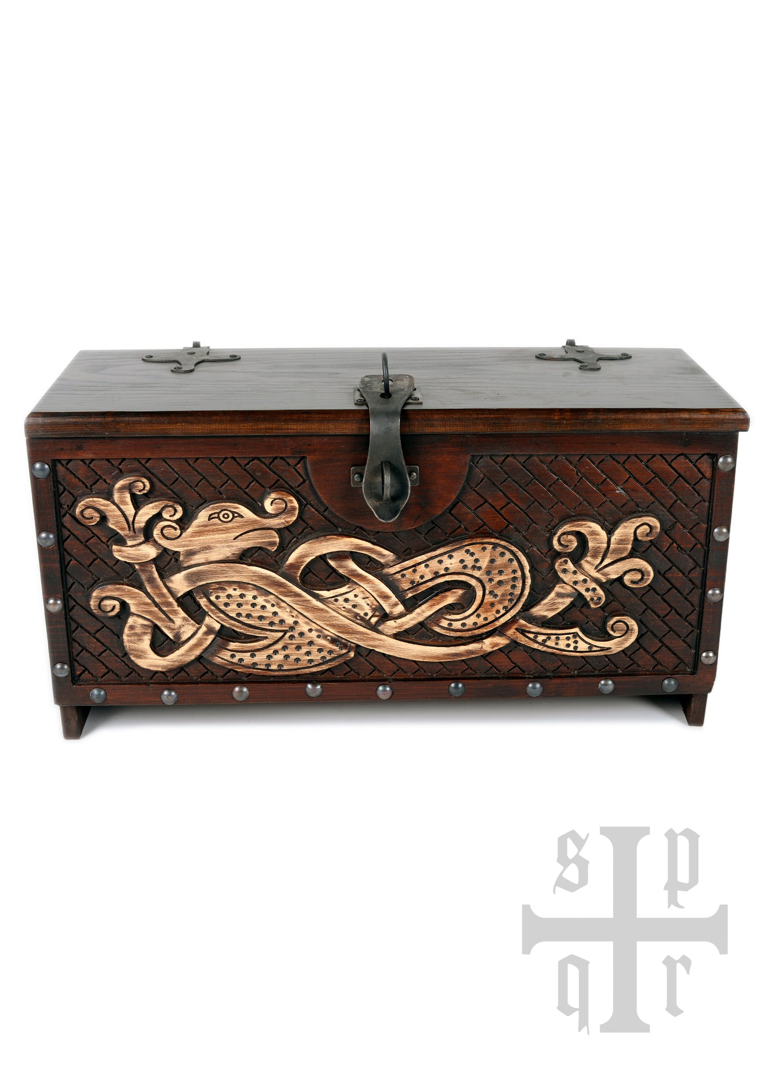 Imagen única de: Cofre Vikingo De Madera Con Motivo De Serpiente Midgard Nº 1, Con Defectos