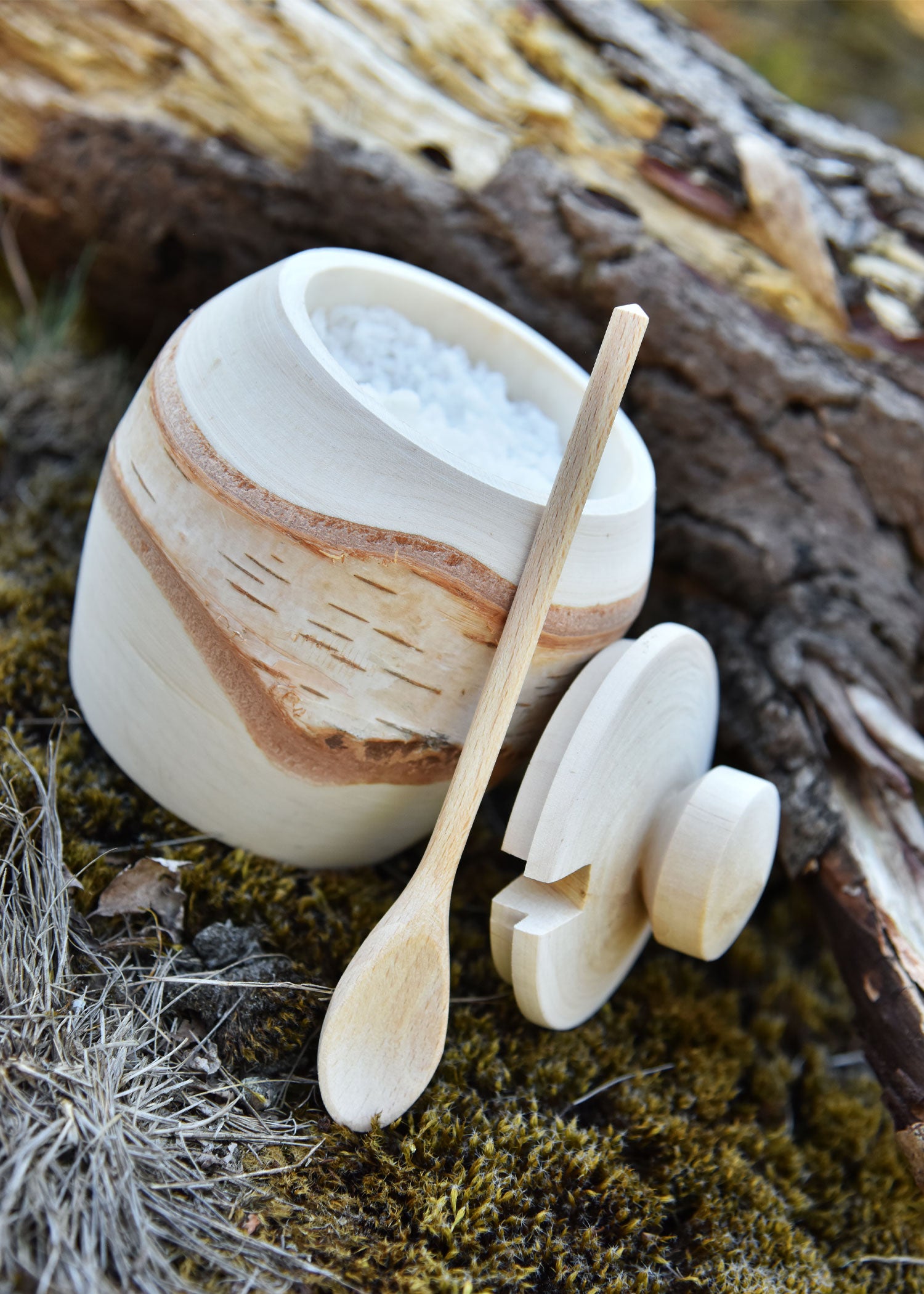 Imagen única de: Azucarero O Salero Con Cuchara, Madera De Abedul, Aprox.