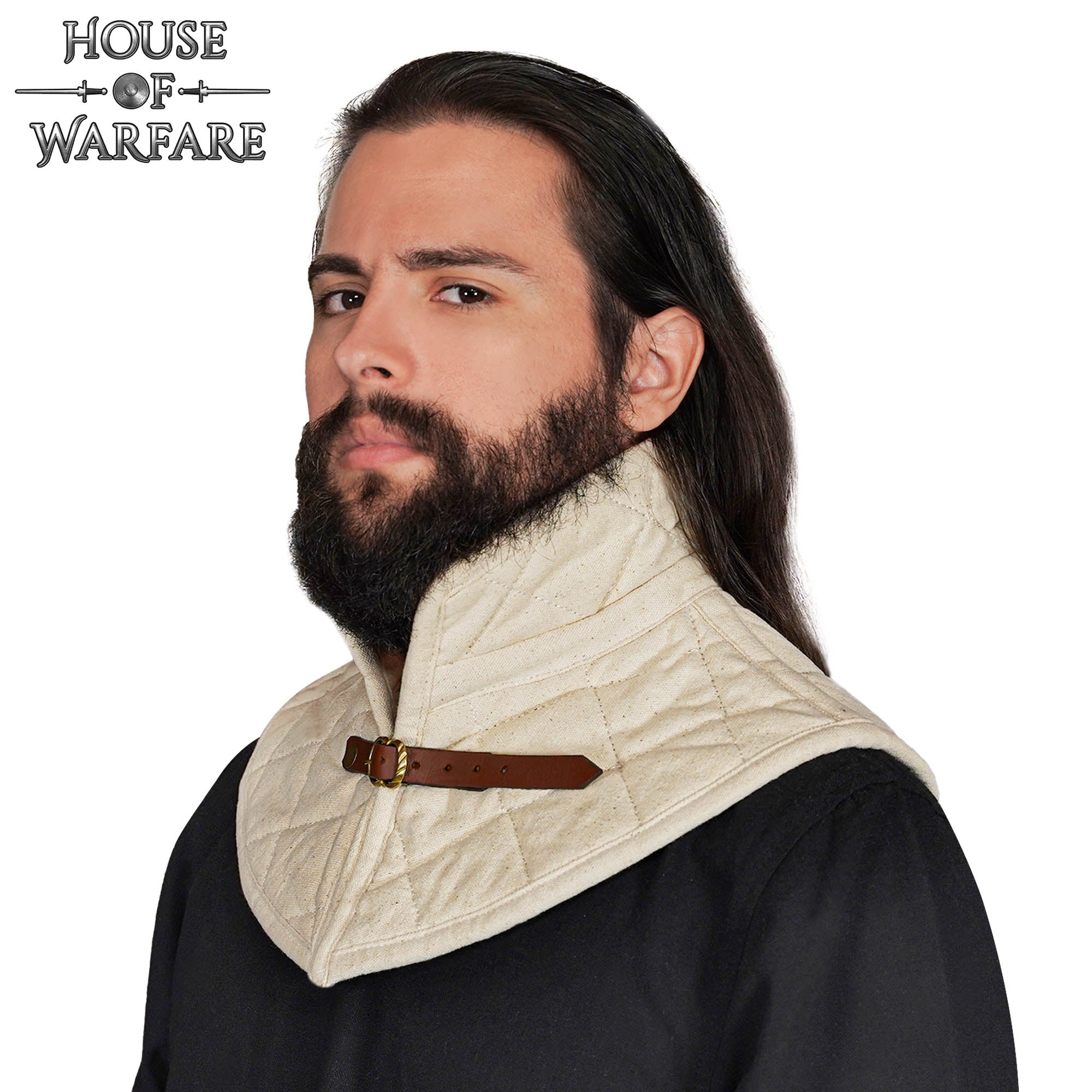Imagen única de: Cuello de Gambesón Medieval Acolchado con Relleno de Algodón y Hebilla de Cuero