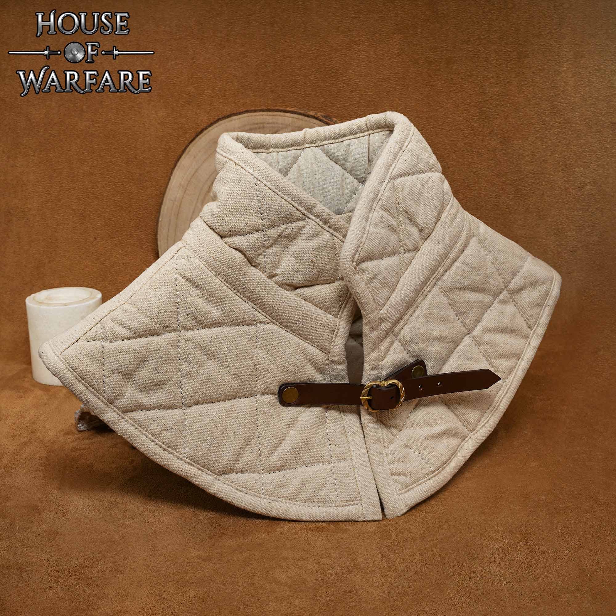 Imagen única de: Cuello de Gambesón Medieval Acolchado con Relleno de Algodón y Hebilla de Cuero