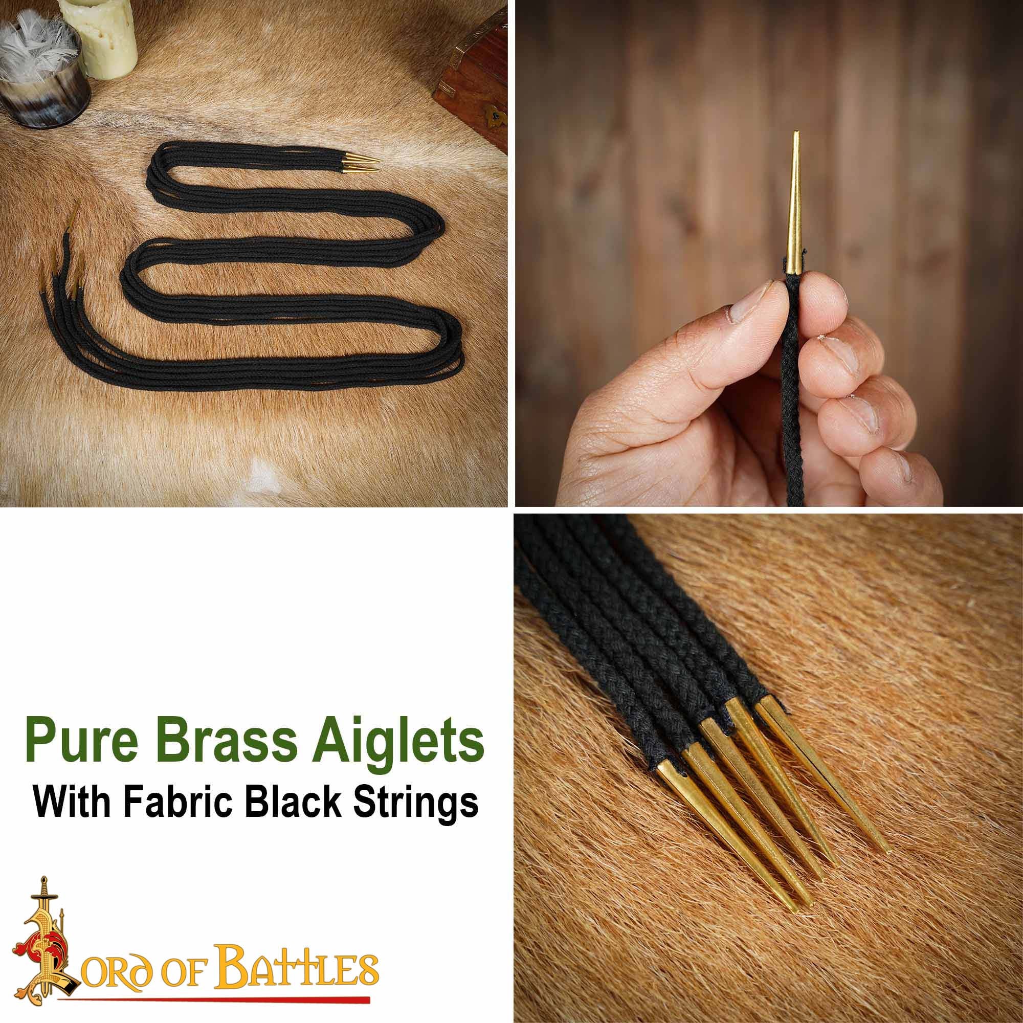 Imagen única de: Cordones de Algodón Negro con Remates de Latón Macizo - Juego de 5 Corbatas Medievales