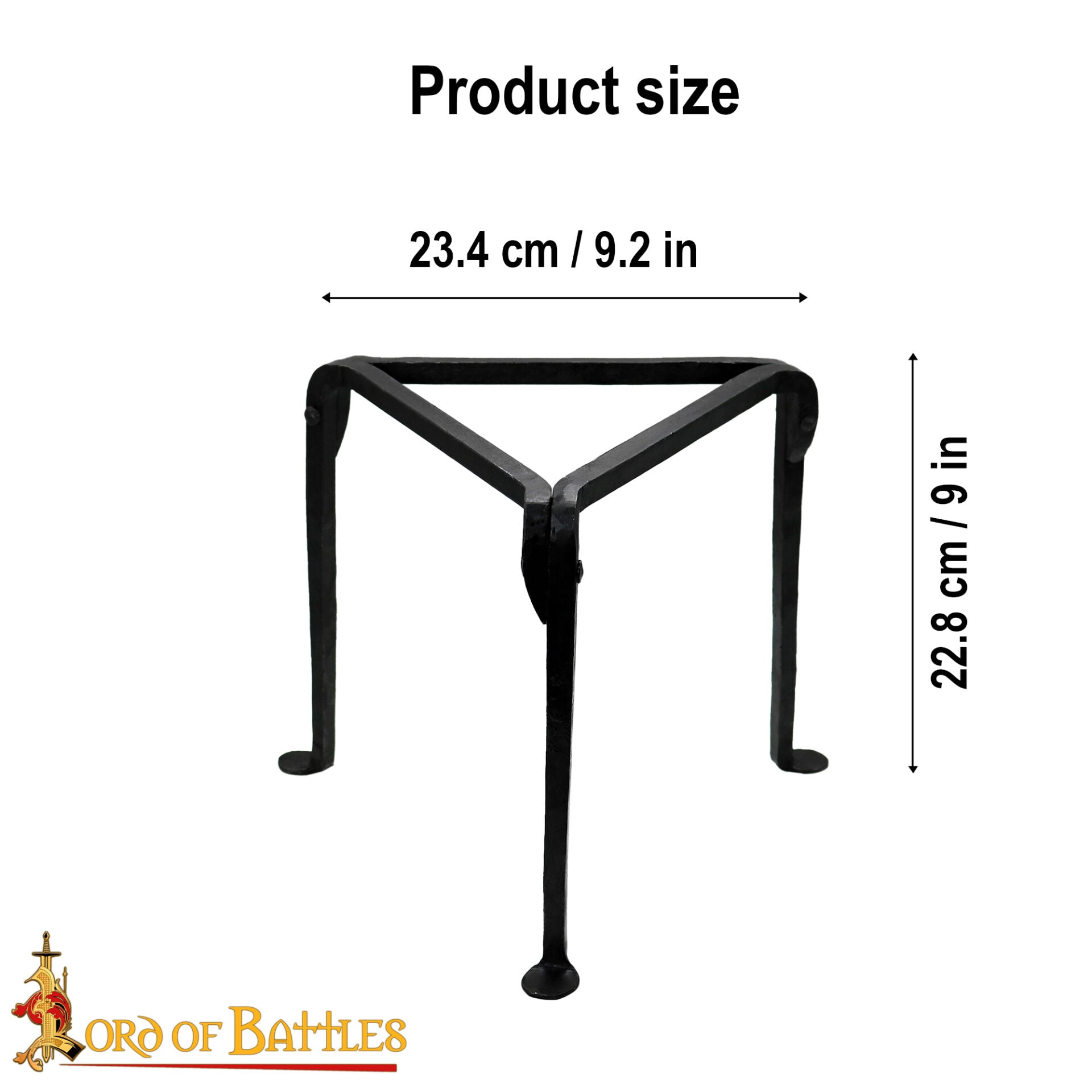 Imagen única de: Trípode de Hierro Forjado a Mano - 9 Pulgadas Acabado Negro - Soporte Medieval para Olla de Campamento