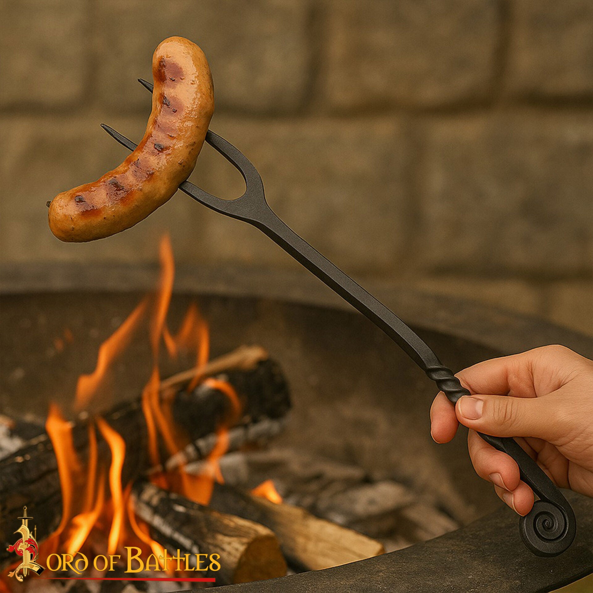 Imagen única de: Viking Tenedor de Hierro Forjado a Mano para Ollas - Mango Retorcido Herramienta para Cocinar y Servir a Fuego Abierto
