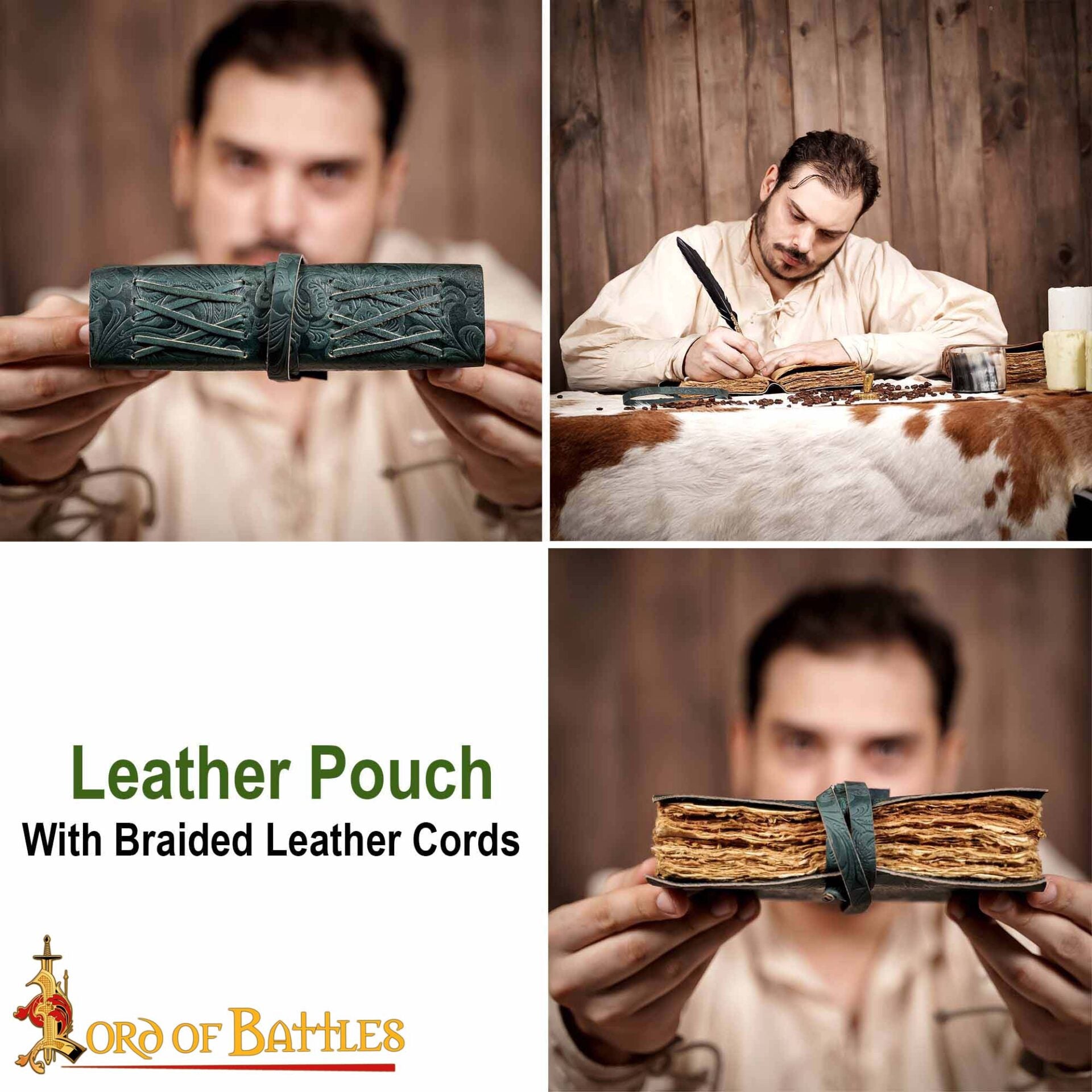 Imagen única de: Diario Medieval de Cuero con Papel Antiguo -verde - Diario Hecho a Mano