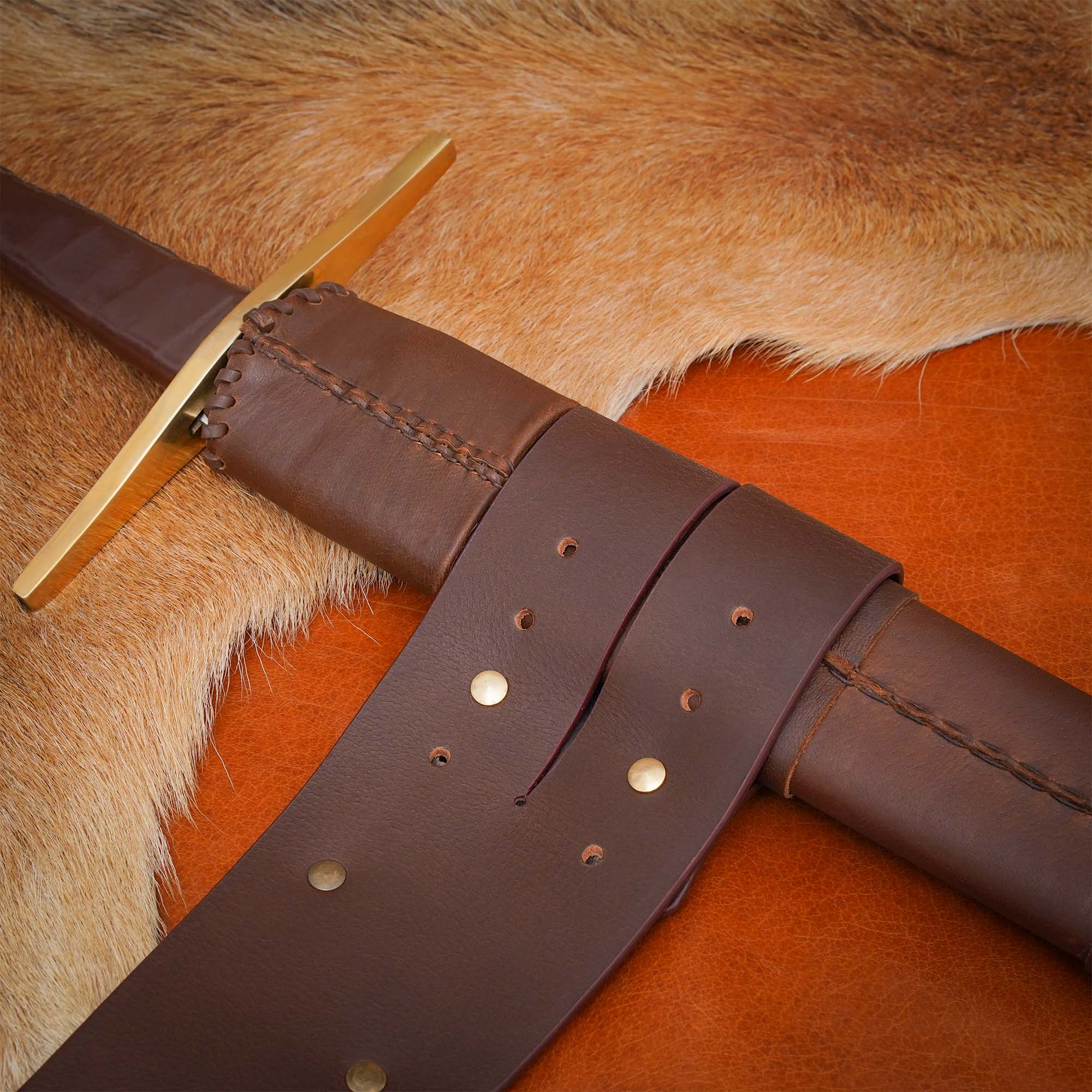 Imagen única de: Pirate Baldric Leather Sword Belt - Cinturón de Hombro de Cuero Marrón Hecho a Mano con Hebilla de Latón