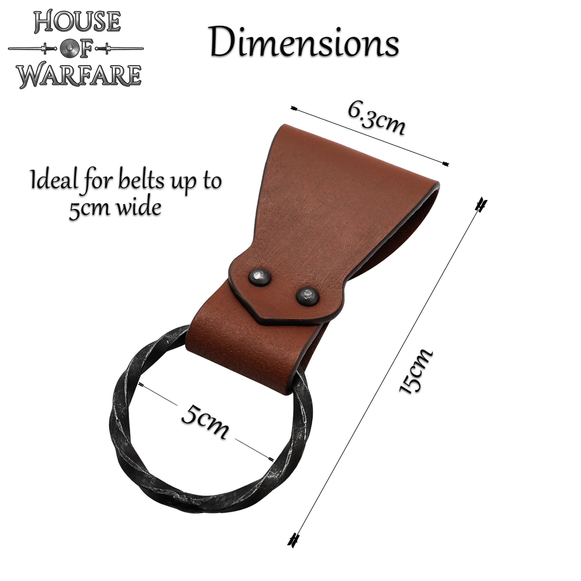 Imagen única de: Rana Medieval de Cuero con Anillo de Hierro Torcido Forjado a Mano - Porta Cinturón Marrón para Hachas, Espadas y Herramientas - 6 "x1.5"
