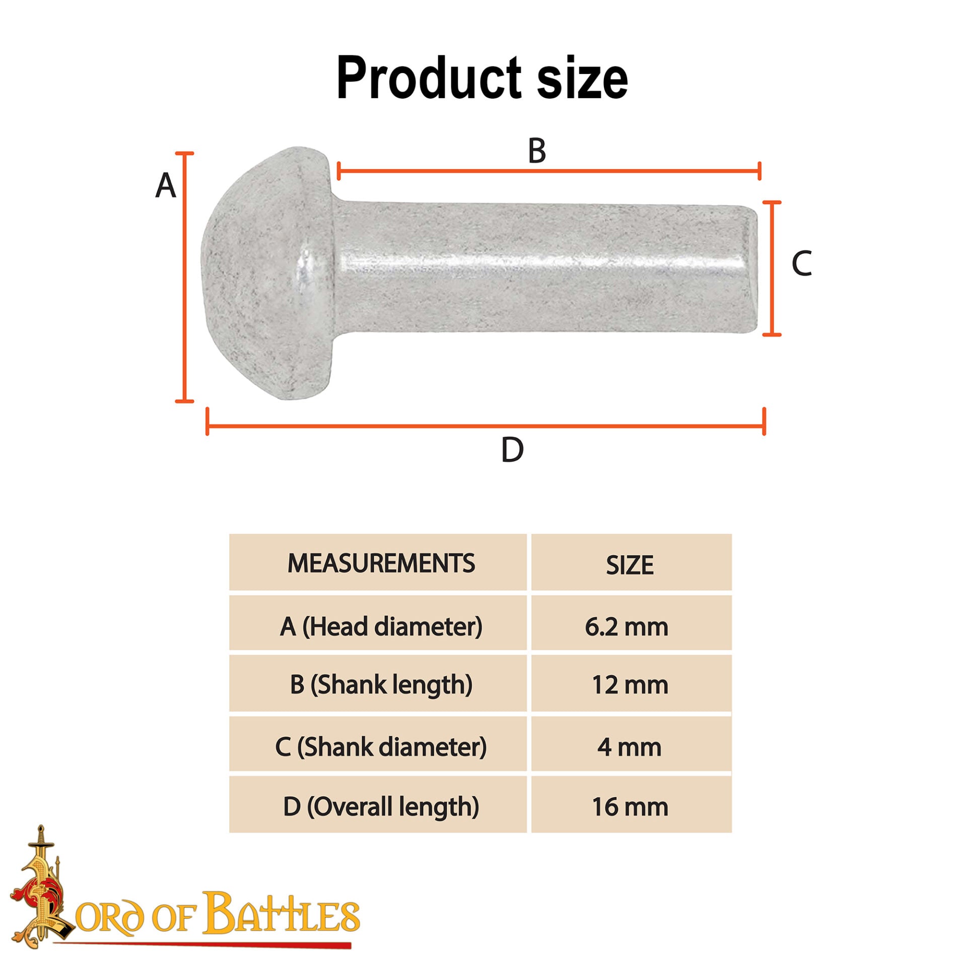 Imagen única de: Remaches de Cabeza de Seta - Juego de 25 Remaches de Cúpula para Armaduras y Marroquinería - 16 Mm de Longitud Total