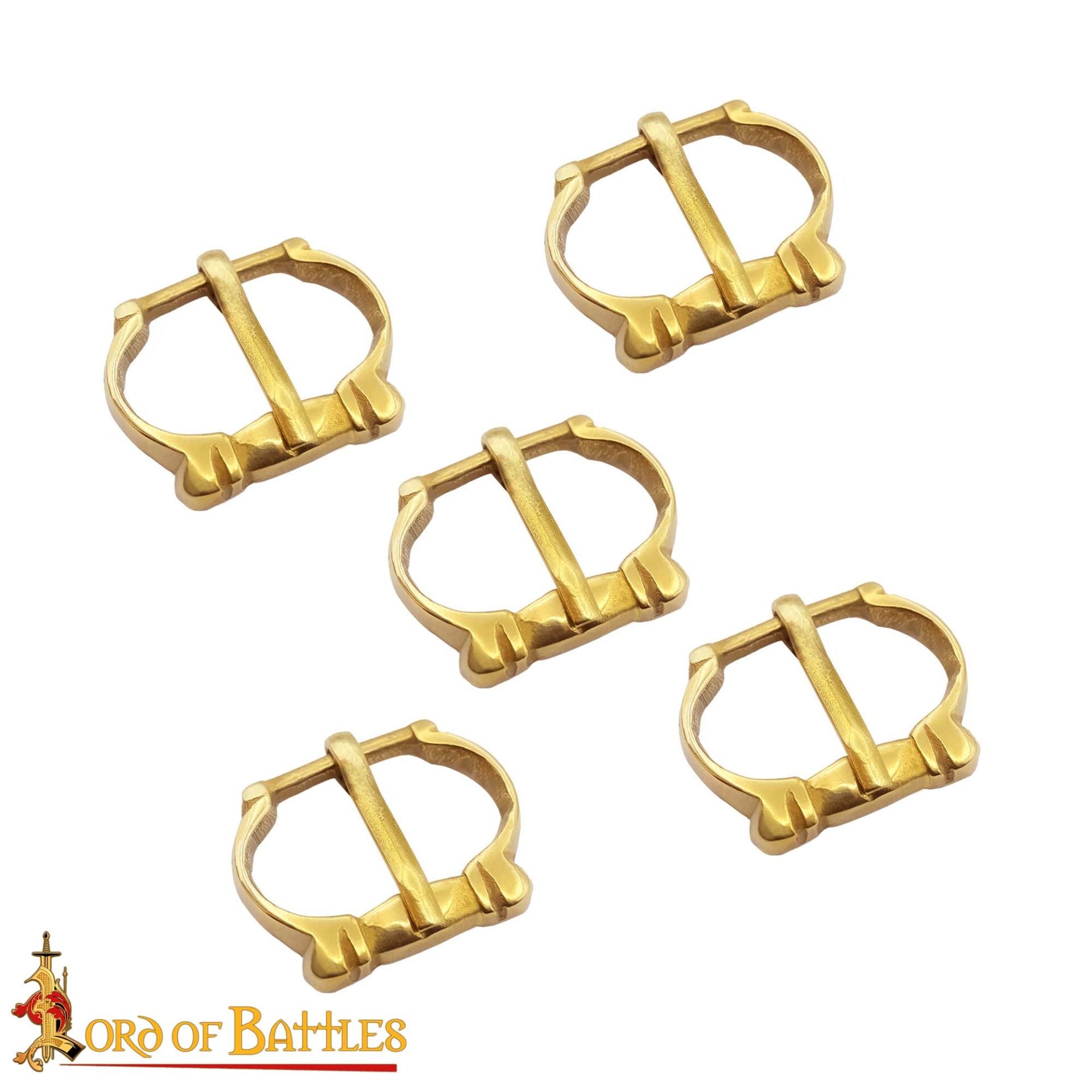 Imagen única de: Pequeñas Hebillas Medievales de Latón para Cinturón - Juego de 5 Piezas Acabadas a Mano (réplica de 1200-1400)