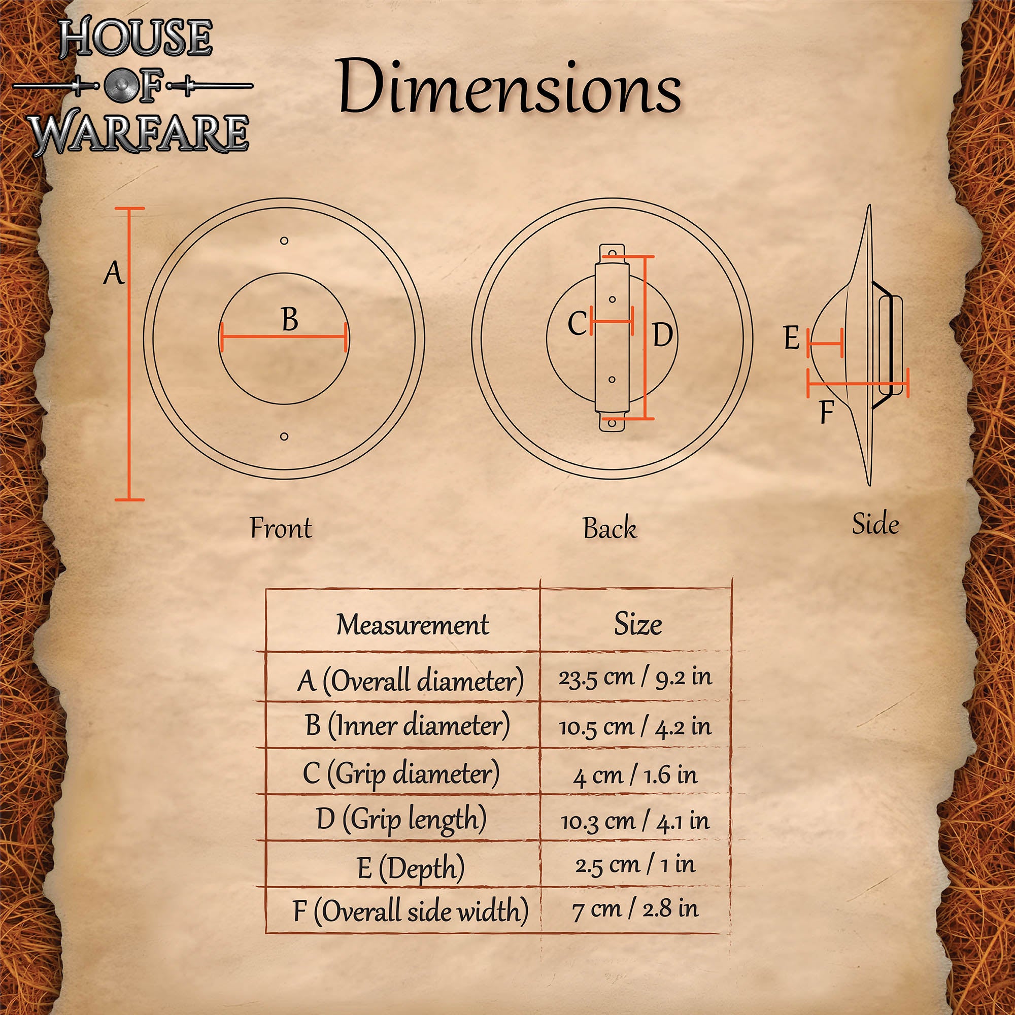 Imagen única de: Escudo Medieval de Acero Calibre 14 23cm - Escudo Redondo Hecho a Mano con Empuñadura de Madera y Acabado Antiguo