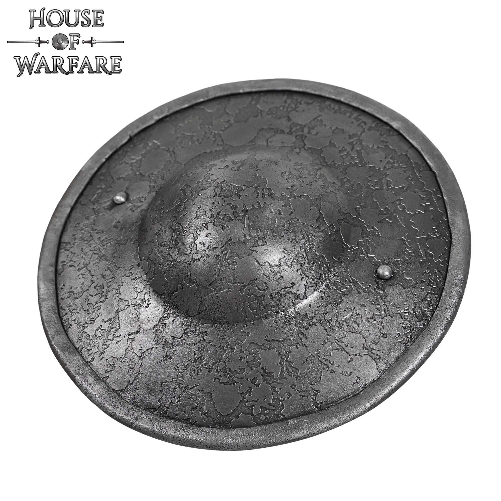 Imagen única de: Escudo Medieval de Acero Calibre 14 23cm - Escudo Redondo Hecho a Mano con Empuñadura de Madera y Acabado Antiguo