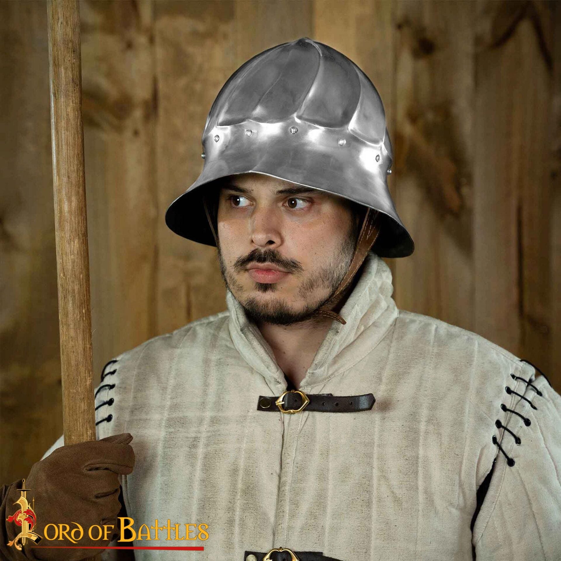 Imagen única de: Casco Borgoñón del Siglo Xv - Casco de Infantería de Acero de Calibre 14 con Forro de Cuero