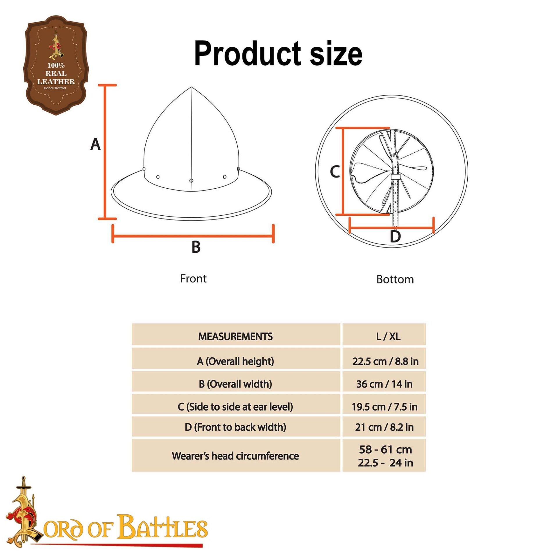 Imagen única de: Sombrero de Tetera del Siglo Xiv - Casco de Acero Pulido de Calibre 16 Hecho a Mano con Suspensión de Cuero