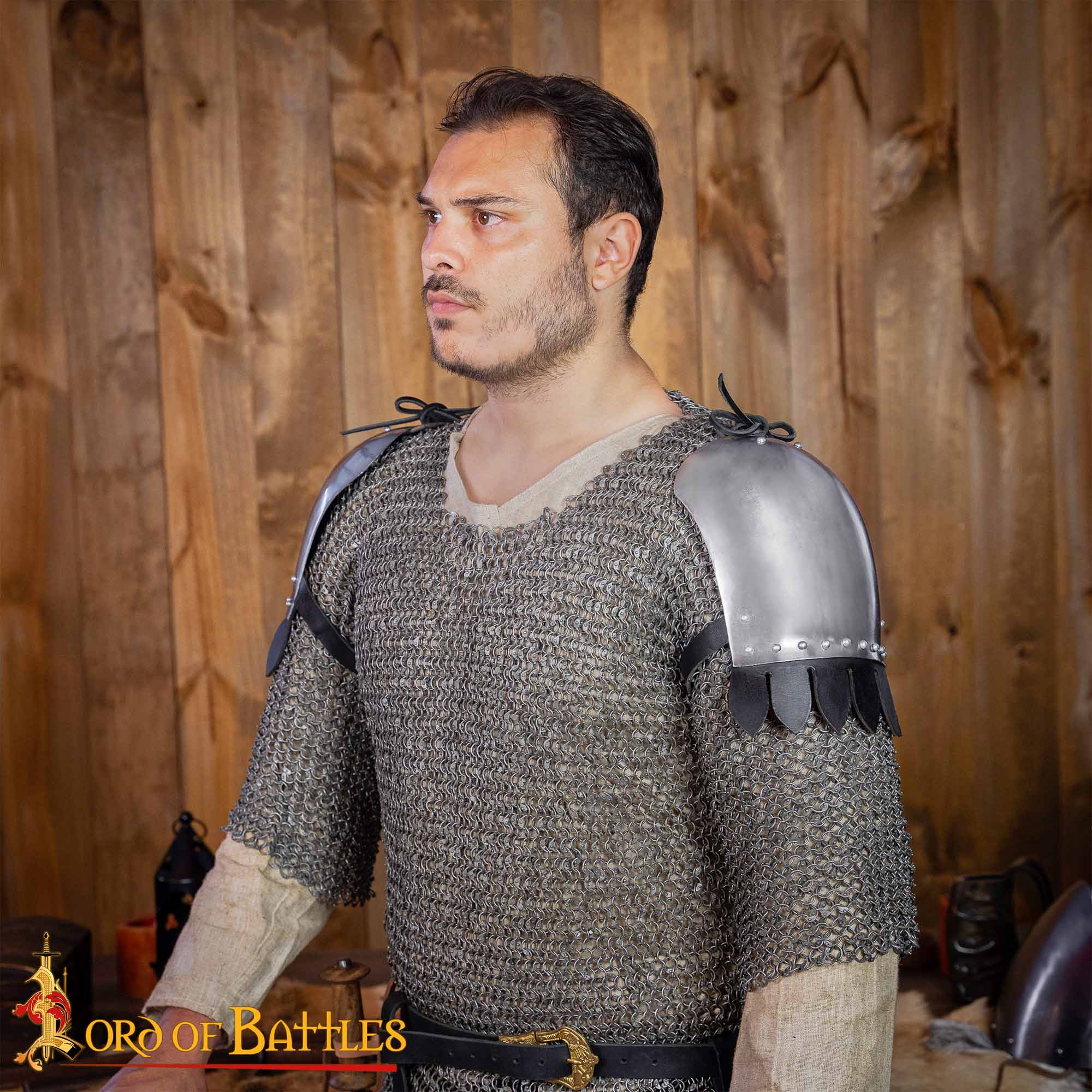 Imagen única de: Par de Pauldrones Medievales de Acero - Armadura de Hombro Pulida de Calibre 16