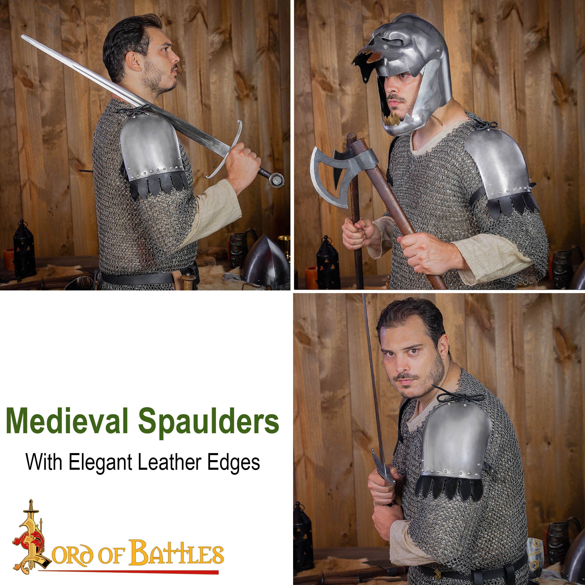 Imagen única de: Par de Pauldrones Medievales de Acero - Armadura de Hombro Pulida de Calibre 16