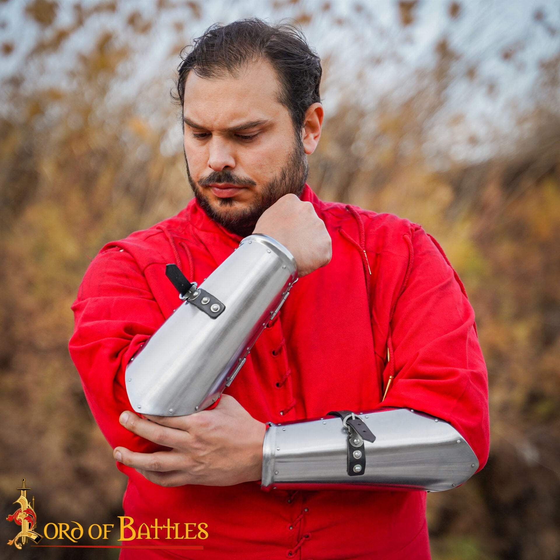 Imagen única de: Brazales de Guerrero de los Siglos Xiv-xv - Armadura de Antebrazo de Acero con Forro de Ante