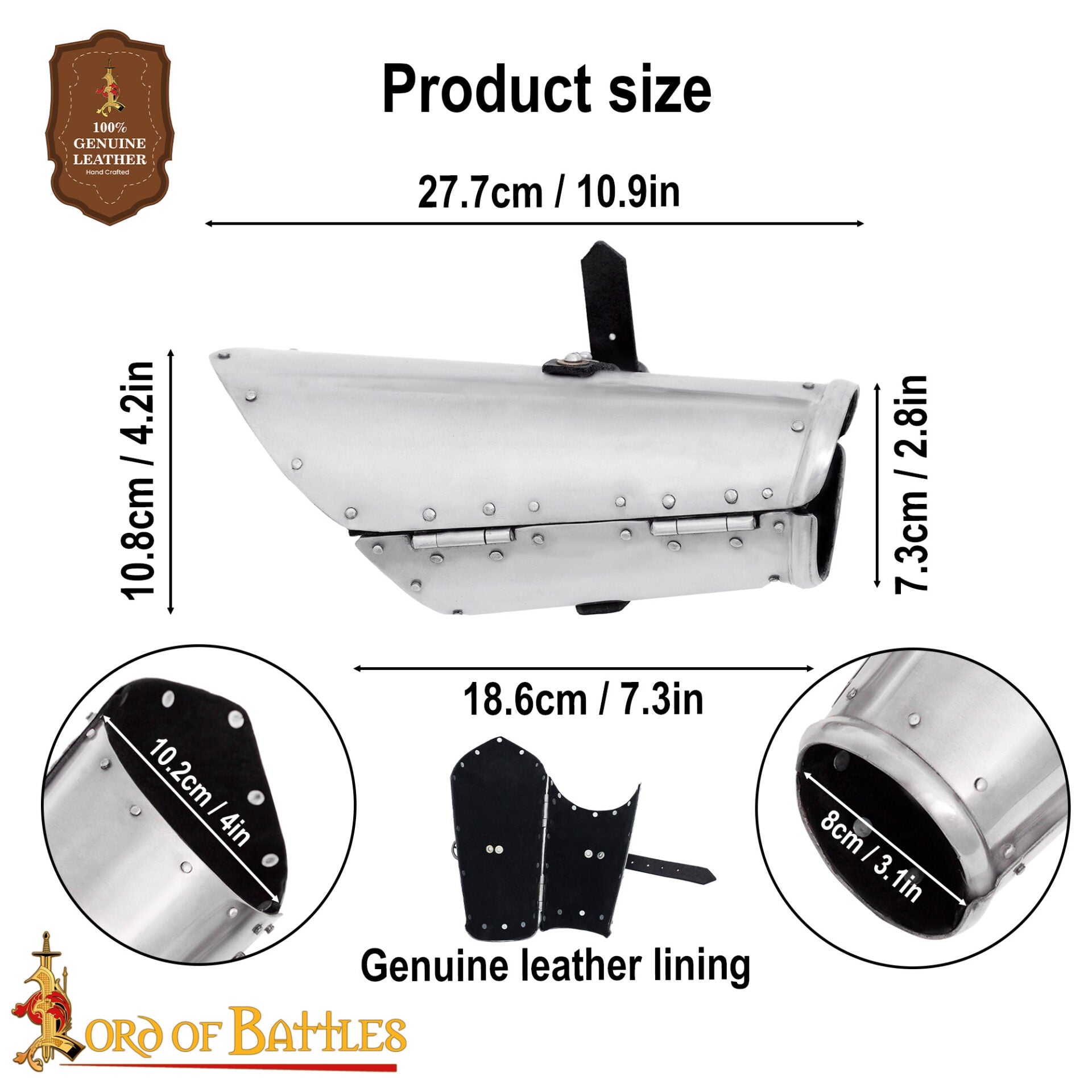 Imagen única de: Brazales de Guerrero de los Siglos Xiv-xv - Armadura de Antebrazo de Acero con Forro de Ante