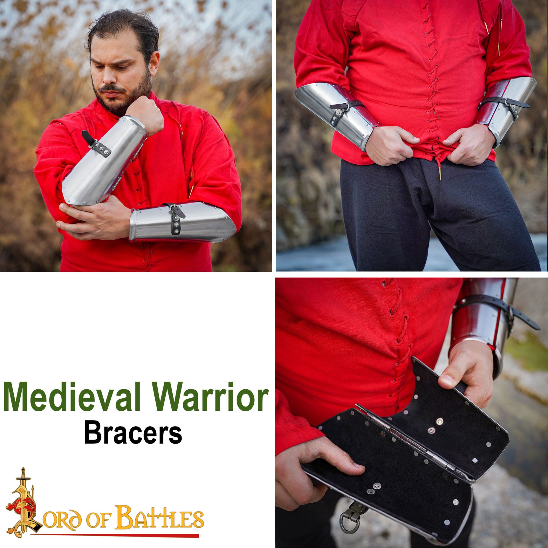 Imagen única de: Brazales de Guerrero de los Siglos Xiv-xv - Armadura de Antebrazo de Acero con Forro de Ante