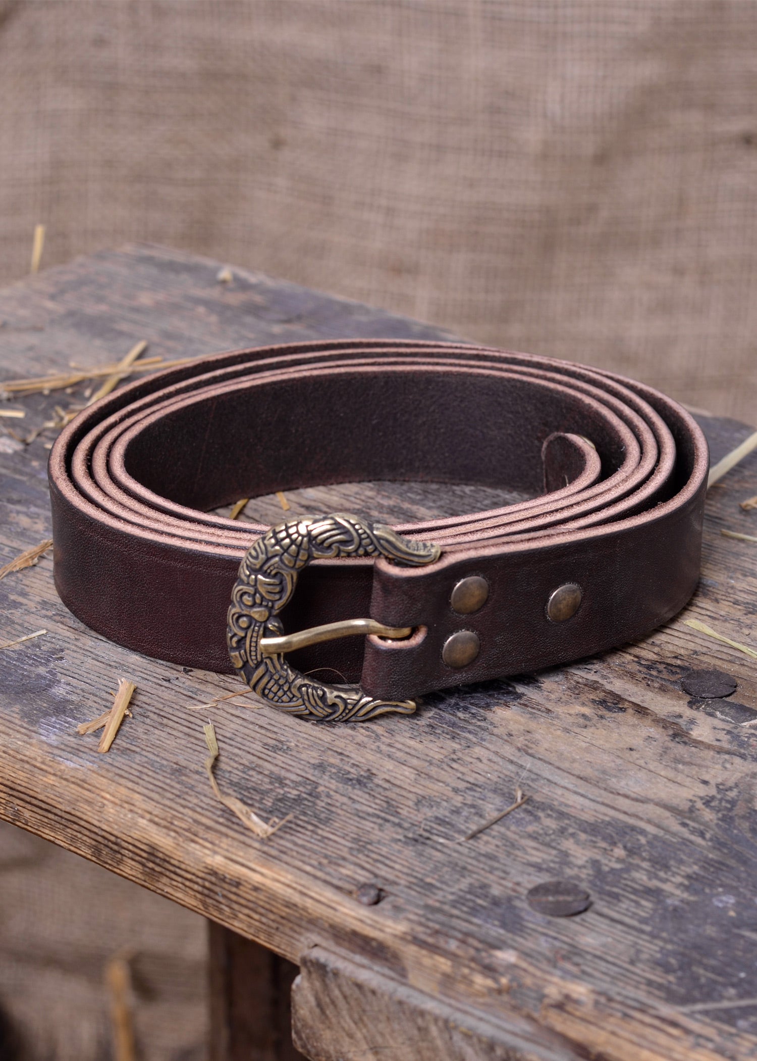 Imagen única de: Cinturón Vikingo Con Extremo De Correa, 3 Cm De Ancho, Color Marrón/bronce