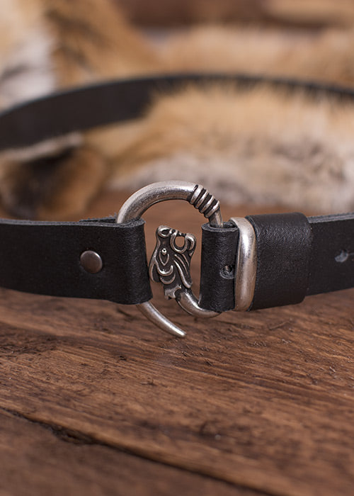 Imagen única de: Cinturón De Cuero Negro Con Cabeza De Lobo, Hebilla Plateada