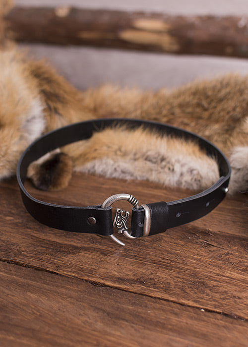 Imagen única de: Cinturón De Cuero Negro Con Cabeza De Lobo, Hebilla Plateada