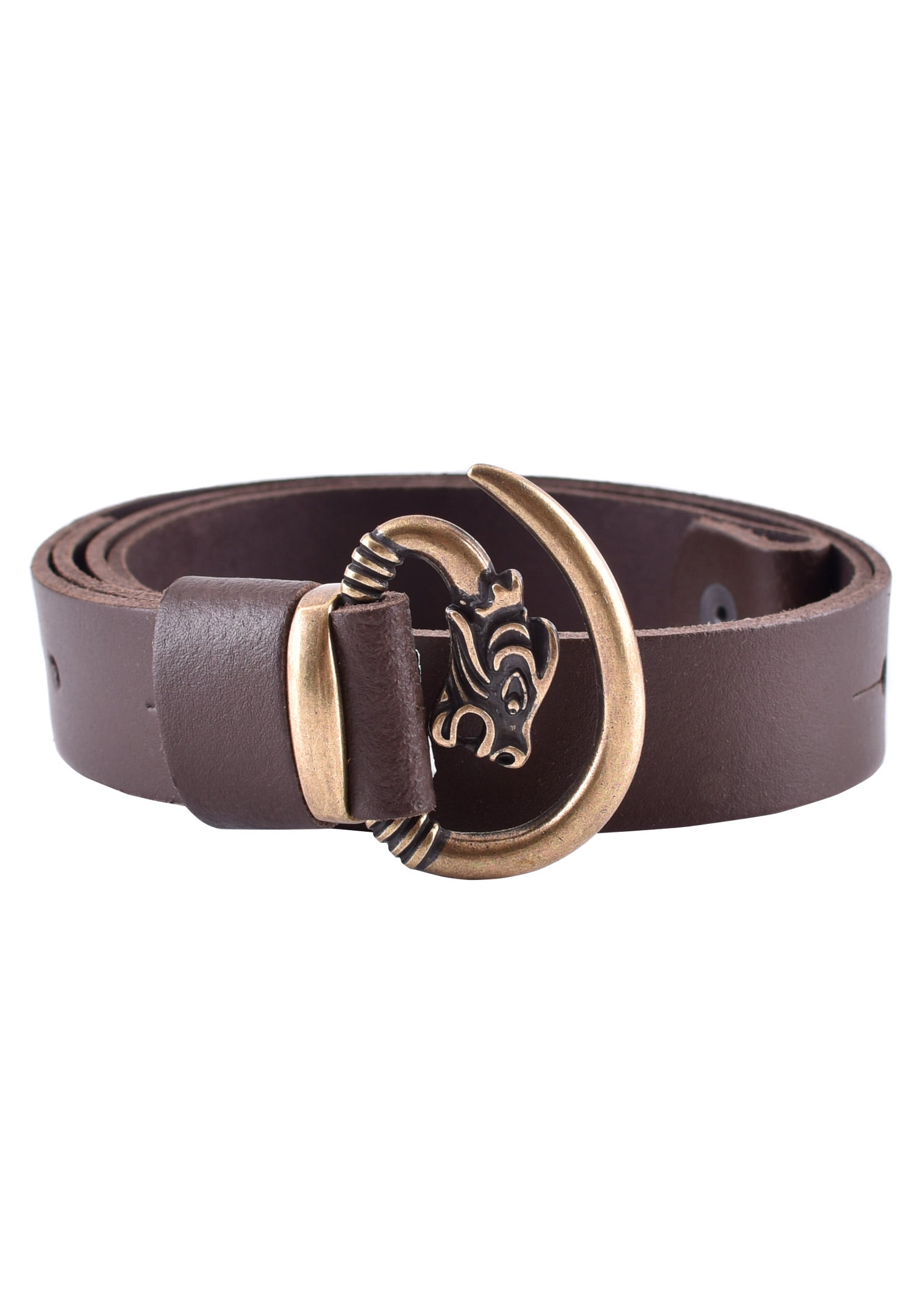 Imagen única de: Cinturón De Cuero Marrón Con Cabeza De Lobo, Hebilla De Bronce