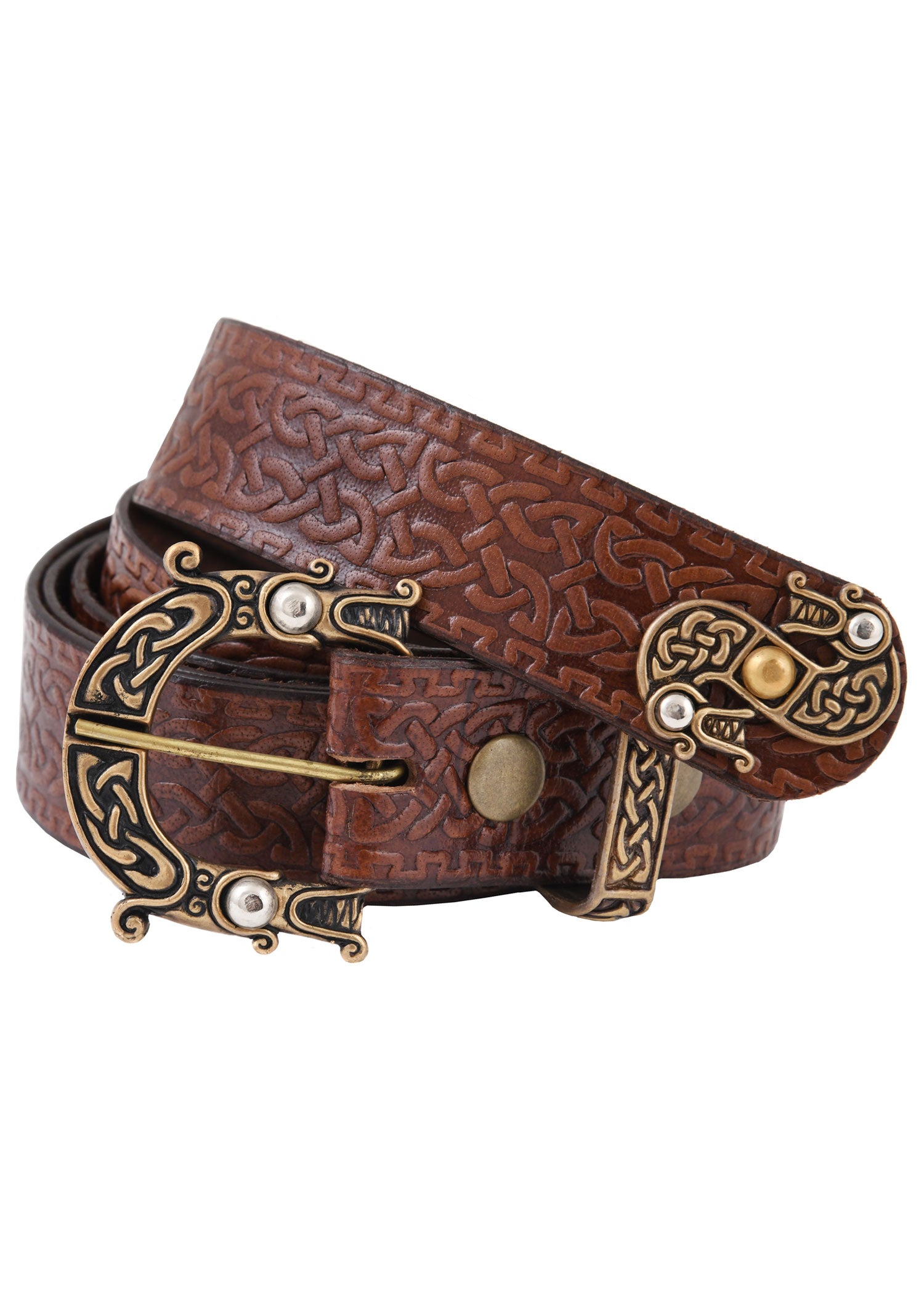 Imagen única de: Cinturón De Piel Con Hebilla Y Motivo Celta Grabado, Marrón