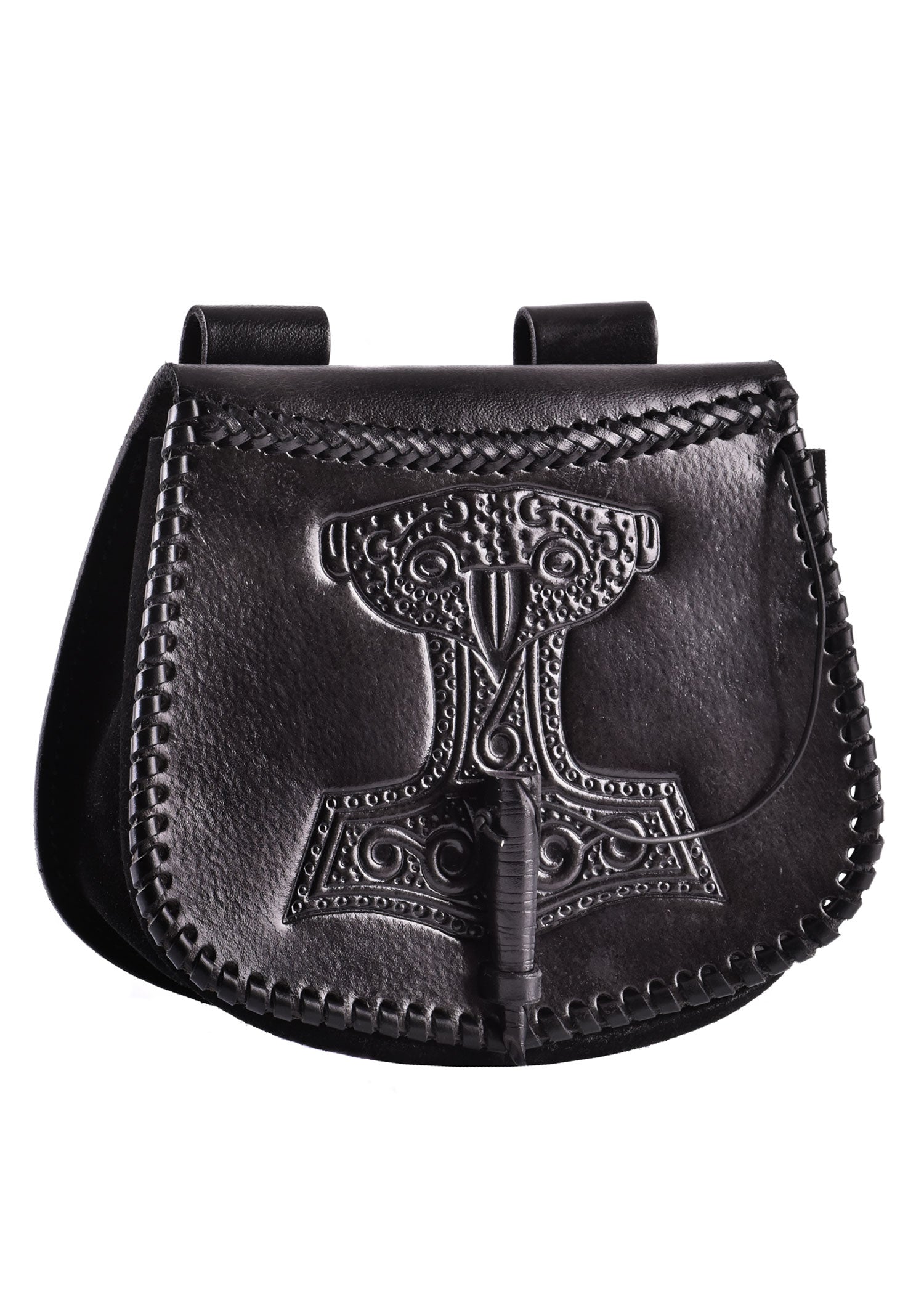 Riñonera Con Grabado Del Martillo De Thor, Cuero, Negro - Tienda Medieval