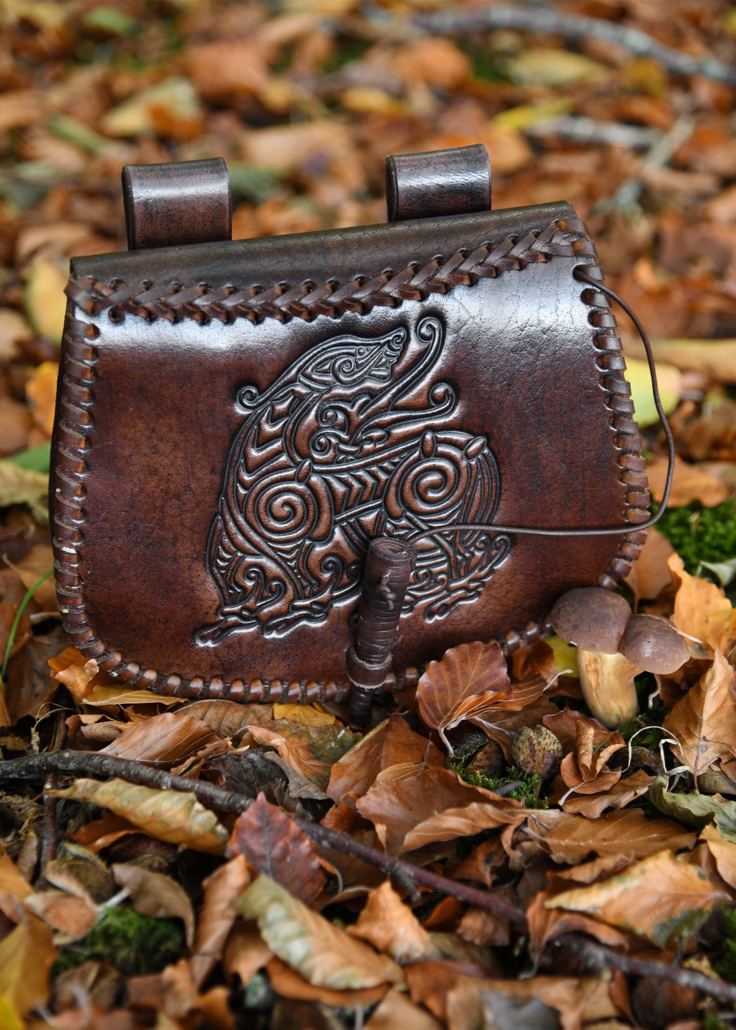 Imagen única de: Riñonera De Piel Con Estampado De Dragón, Marrón