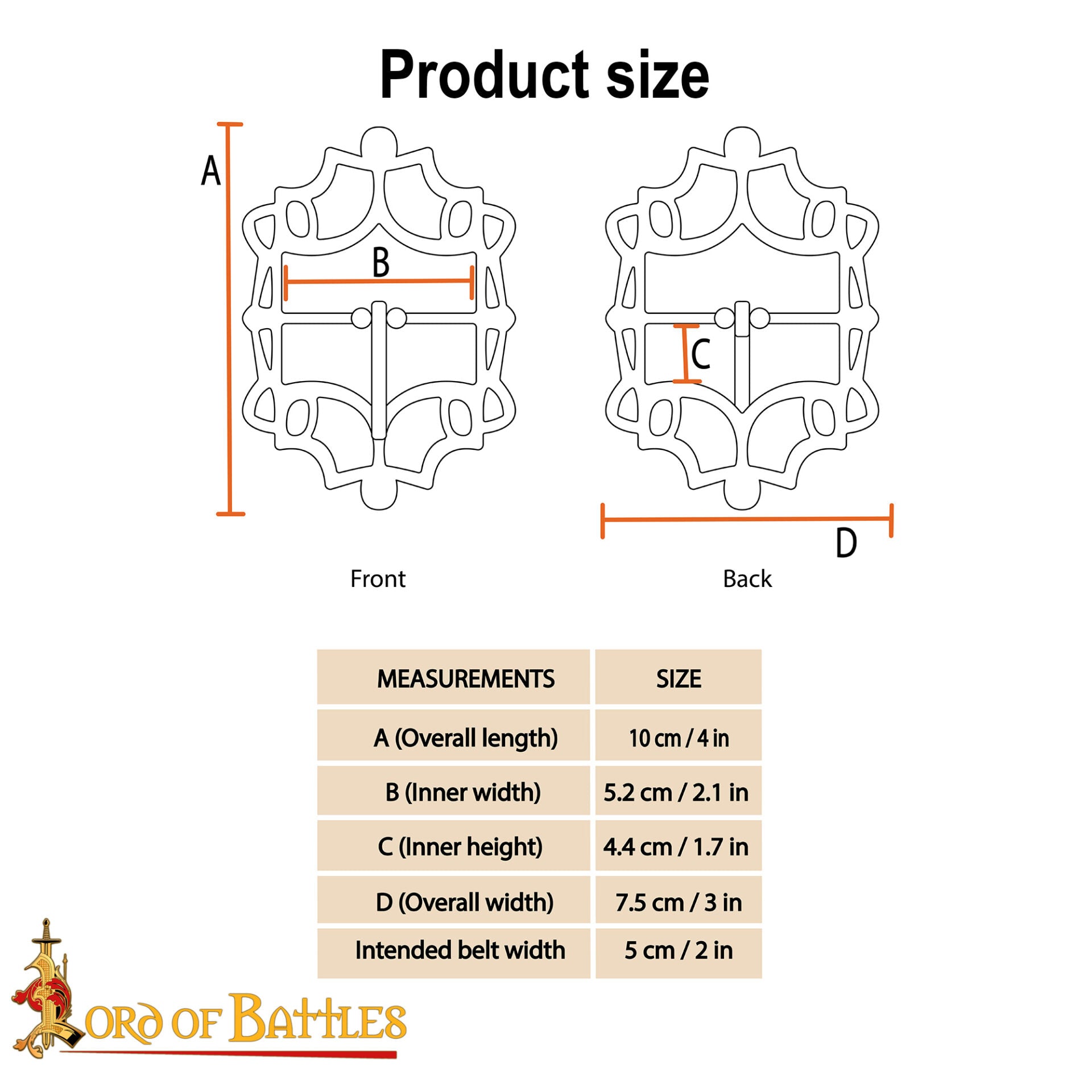 Imagen única de: Cinturón Medieval de Latón Hebilla Gótica - Acabado Latón Antiguo