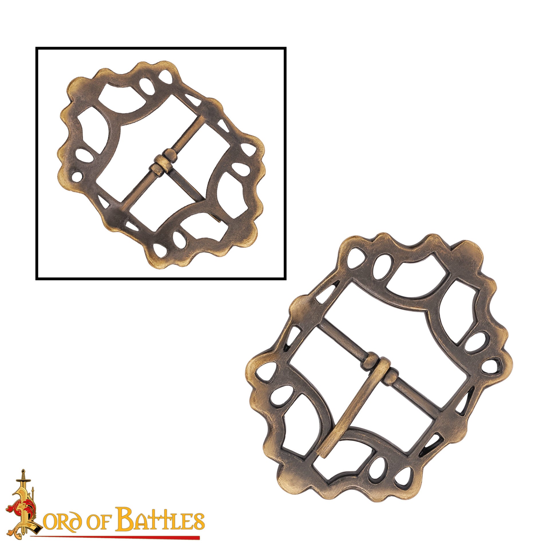 Imagen única de: Cinturón Medieval de Latón Hebilla Gótica - Acabado Latón Antiguo