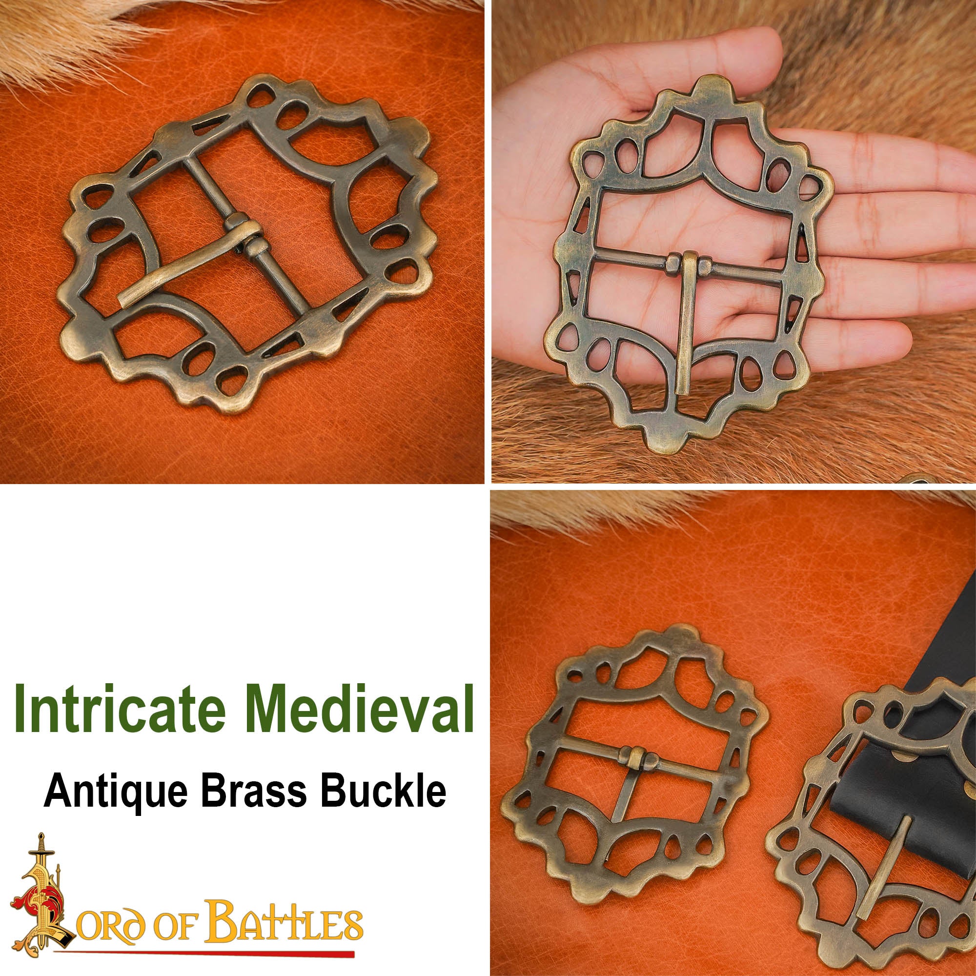 Imagen única de: Cinturón Medieval de Latón Hebilla Gótica - Acabado Latón Antiguo