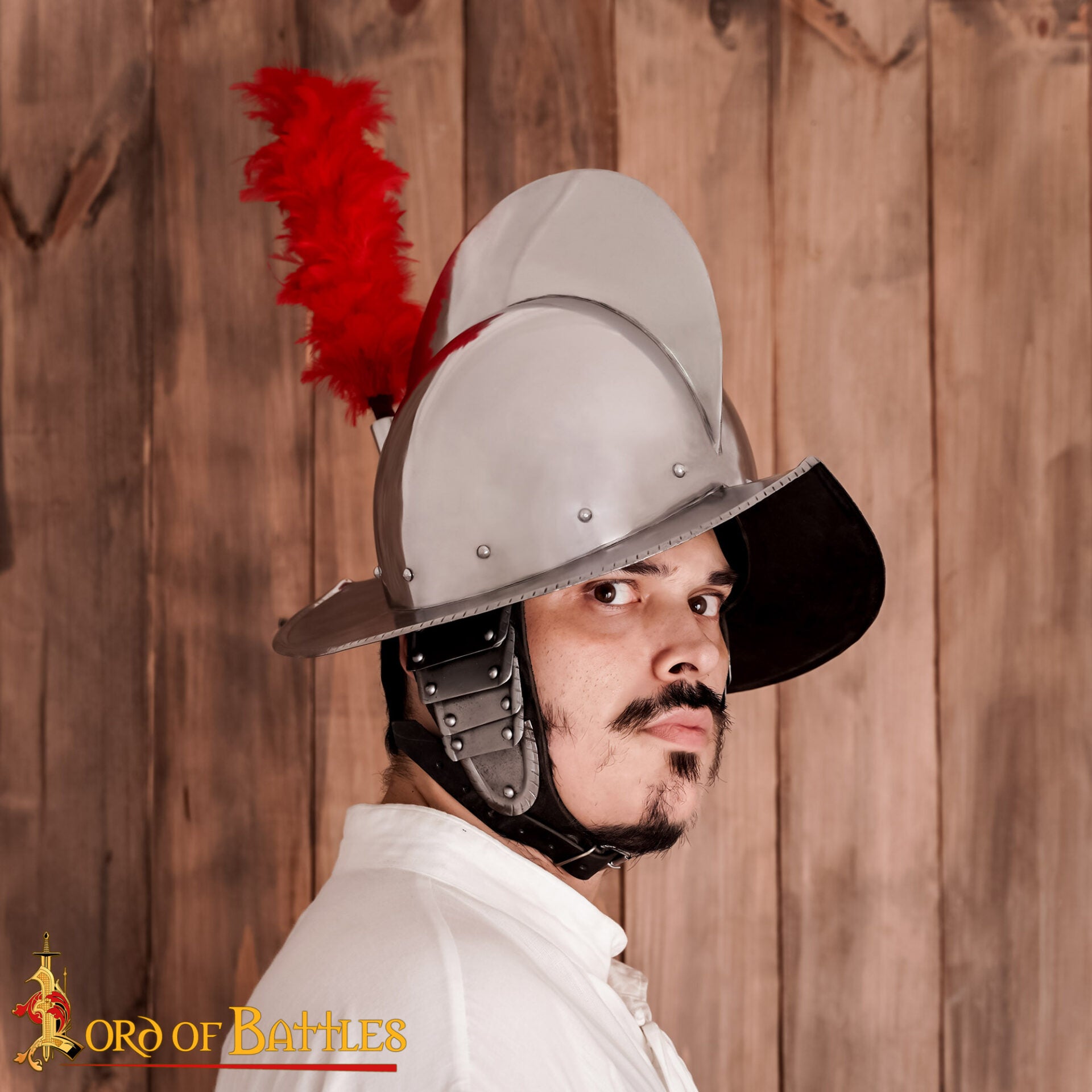Imagen única de: Casco Morion de Acero con Penacho Rojo
