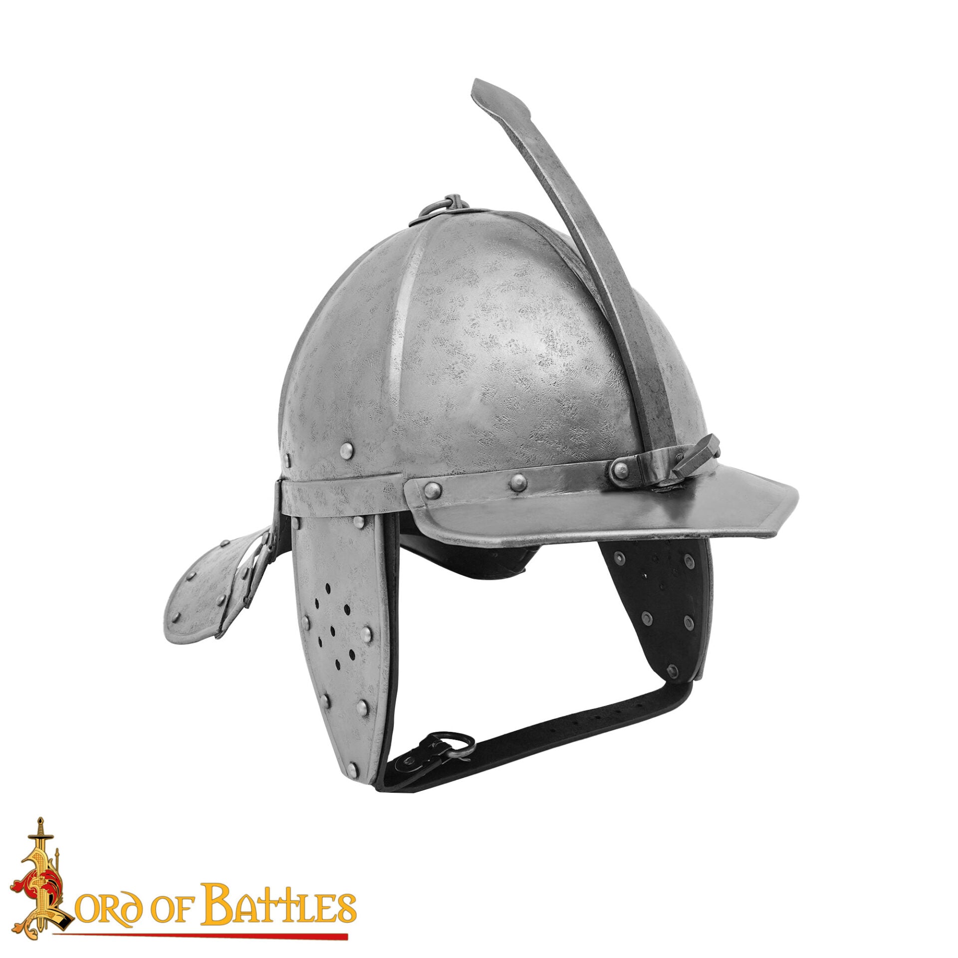 Imagen única de: Auténtico Casco Medieval con Cola de Langosta - Acero de Calibre 16 con Forro Acolchado para Larp y Exhibición