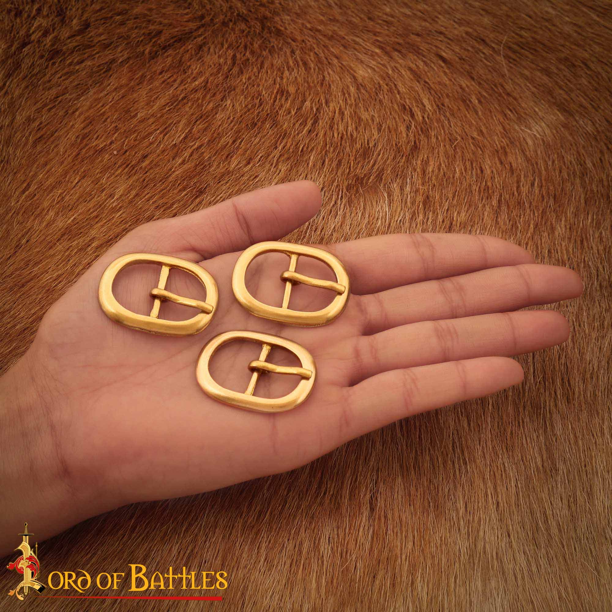 Imagen única de: Juego de Hebillas de Cinturón Medievales Ovaladas de Latón (3 Piezas) - para Marroquinería, Prendas de Vestir y Accesorios