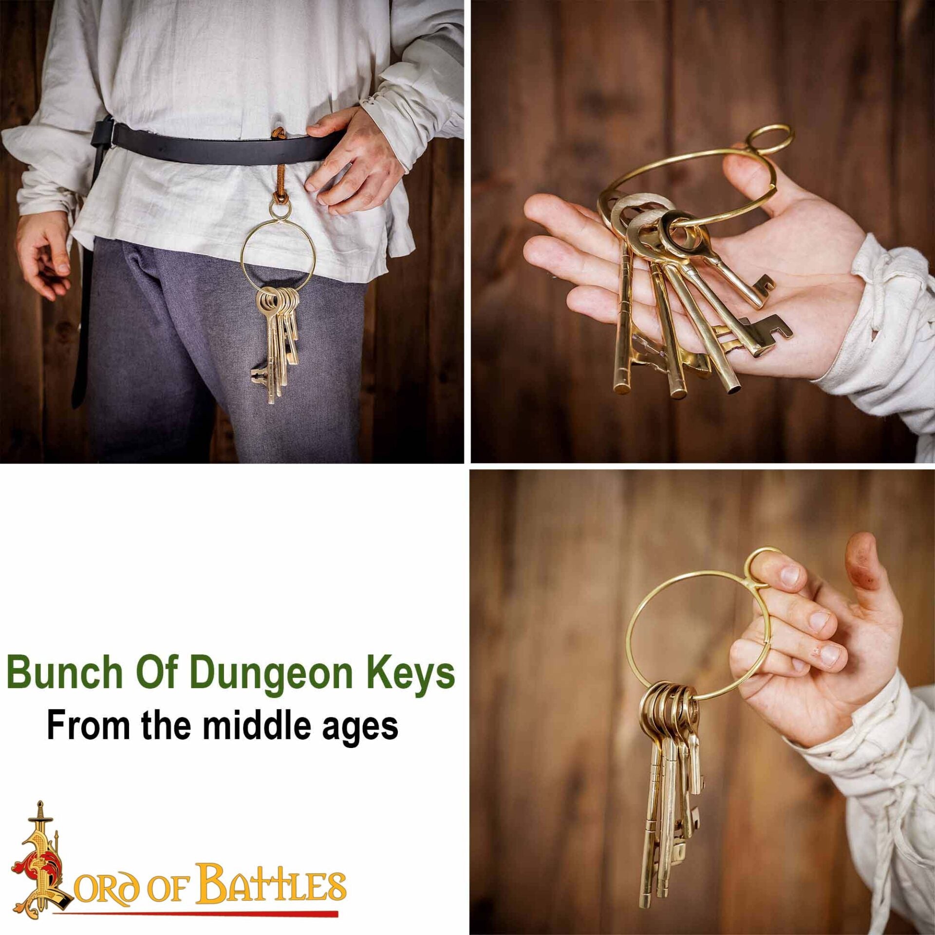 Imagen única de: Juego de Llaves Medievales de Latón para Mazmorras - Réplica Histórica de 5 Piezas para Decoración Pirata y Salas de Escape