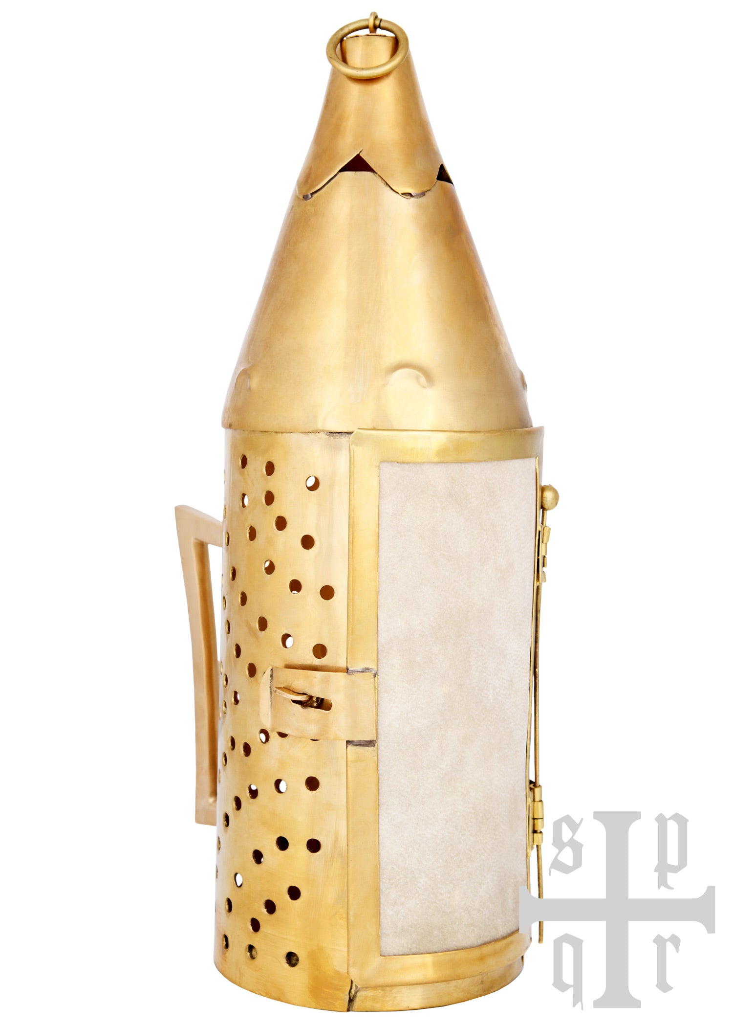 Imagen única de: Farol Medieval De Latón Con Ventana De Cuero Crudo