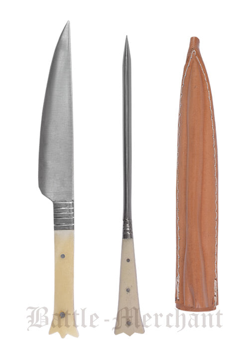 Imagen única de: Cubiertos Medievales De Acero Inoxidable Con Estuche De Cuero, Aprox. 19 Cm.