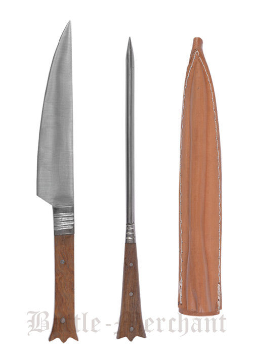 Imagen única de: Cubiertos Medievales De Acero Inoxidable Con Estuche De Cuero, Aprox. 19 Cm.