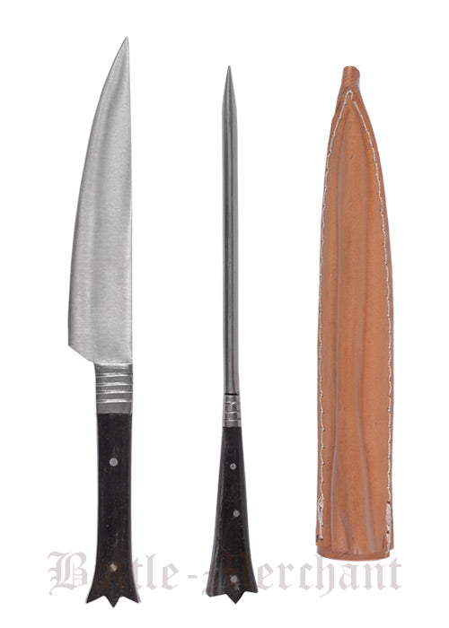 Imagen única de: Cubiertos Medievales De Acero Inoxidable Con Estuche De Cuero, Aprox. 19 Cm.